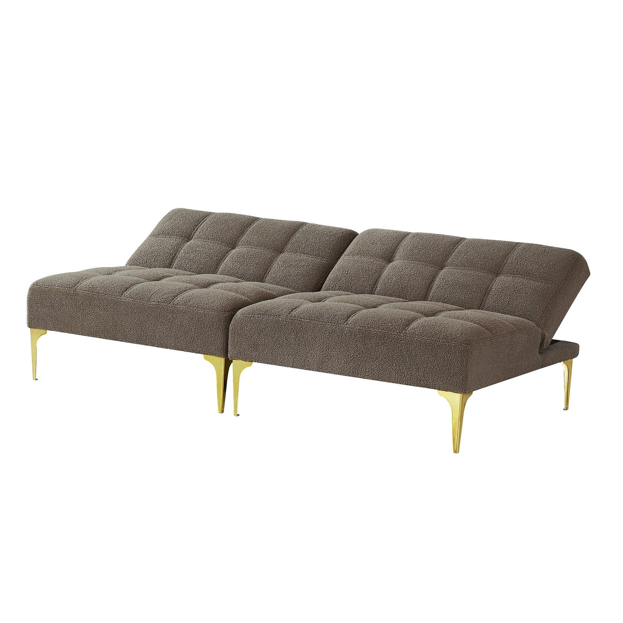 Convertible sofa bed futon with gold metal legs teddy fabric (Taupe)