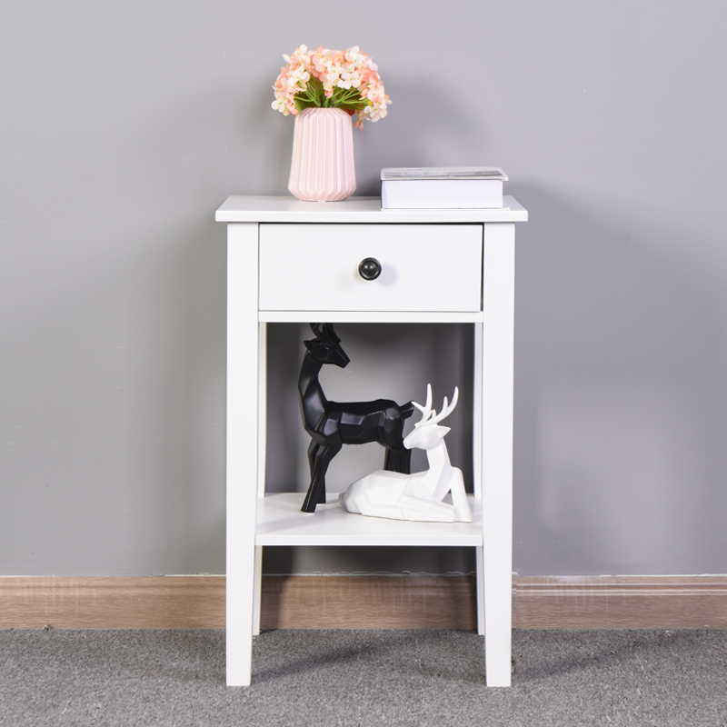 White Bathroom Floor-standingStorage Table with a Drawer