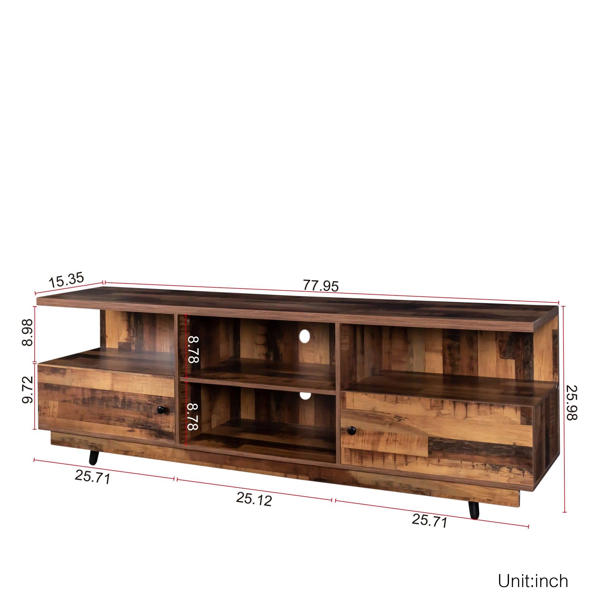 TV StandModern Wood Media Entertainment Center Console Table  with 2 Doors and 4 Open Shelves