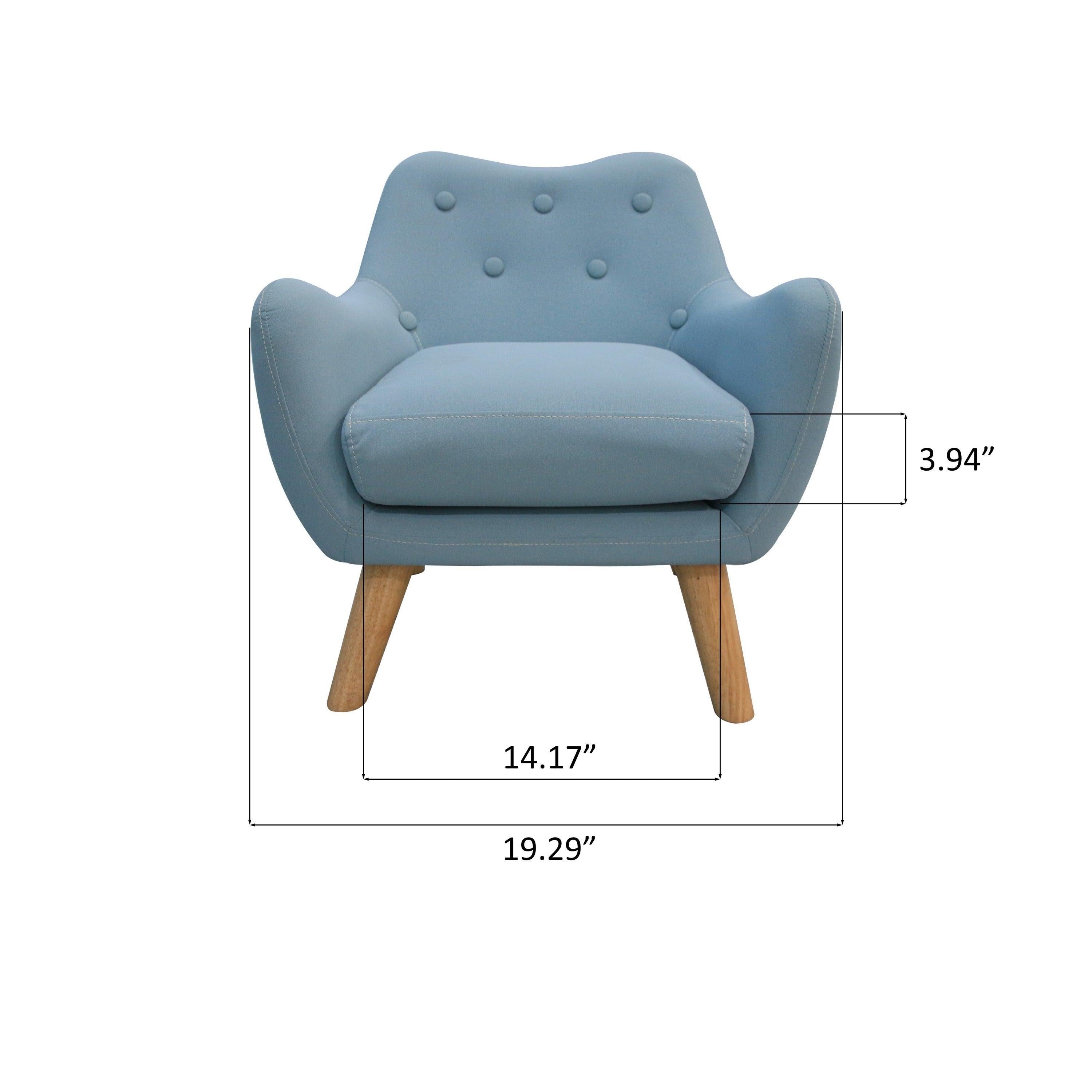 Microfibres fabric upholstered child accent armchair with wooden legs, kids sofa