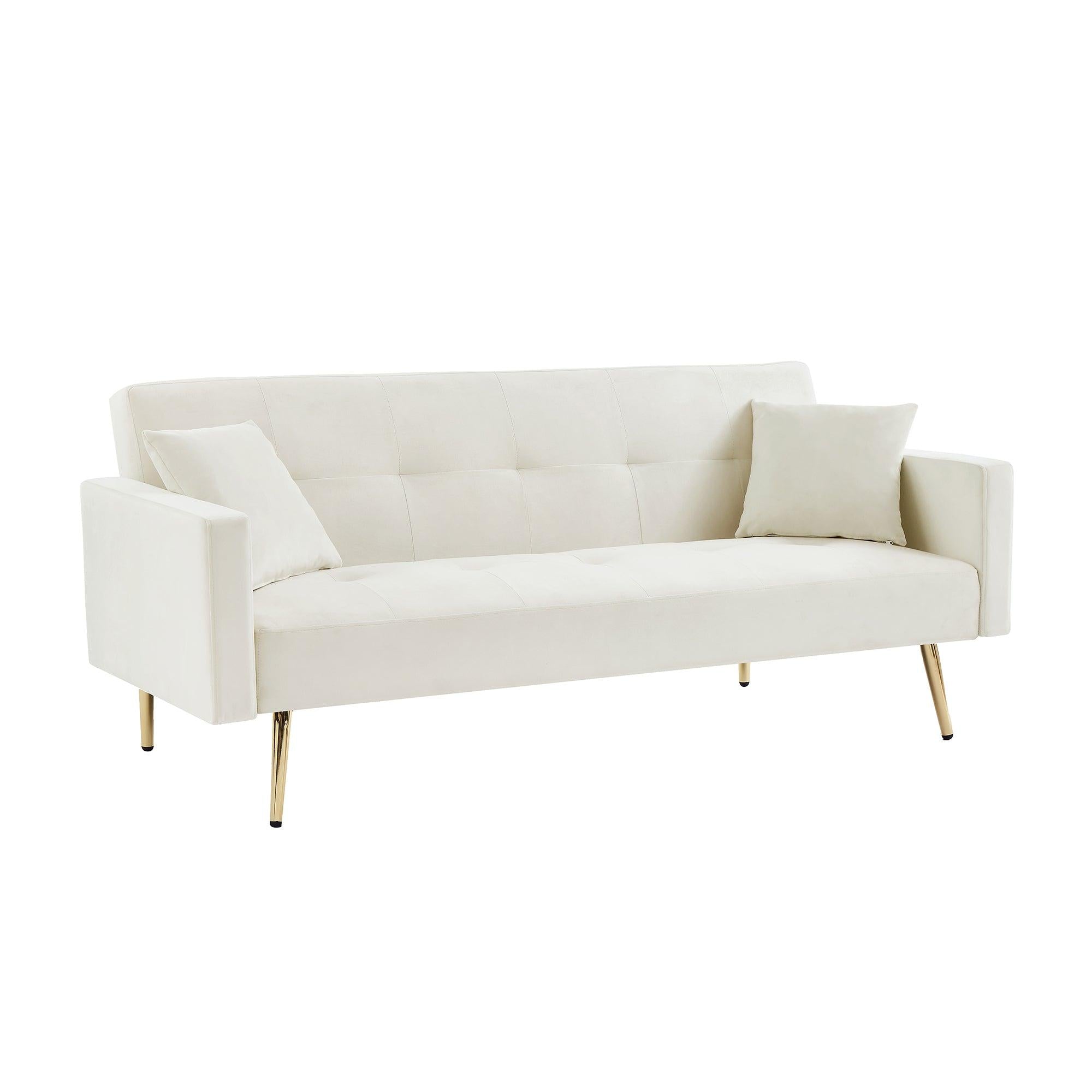 Cream White Velvet  Convertible Folding Futon Sofa Bed , Sleeper Sofa Couch for Compact Living Space.