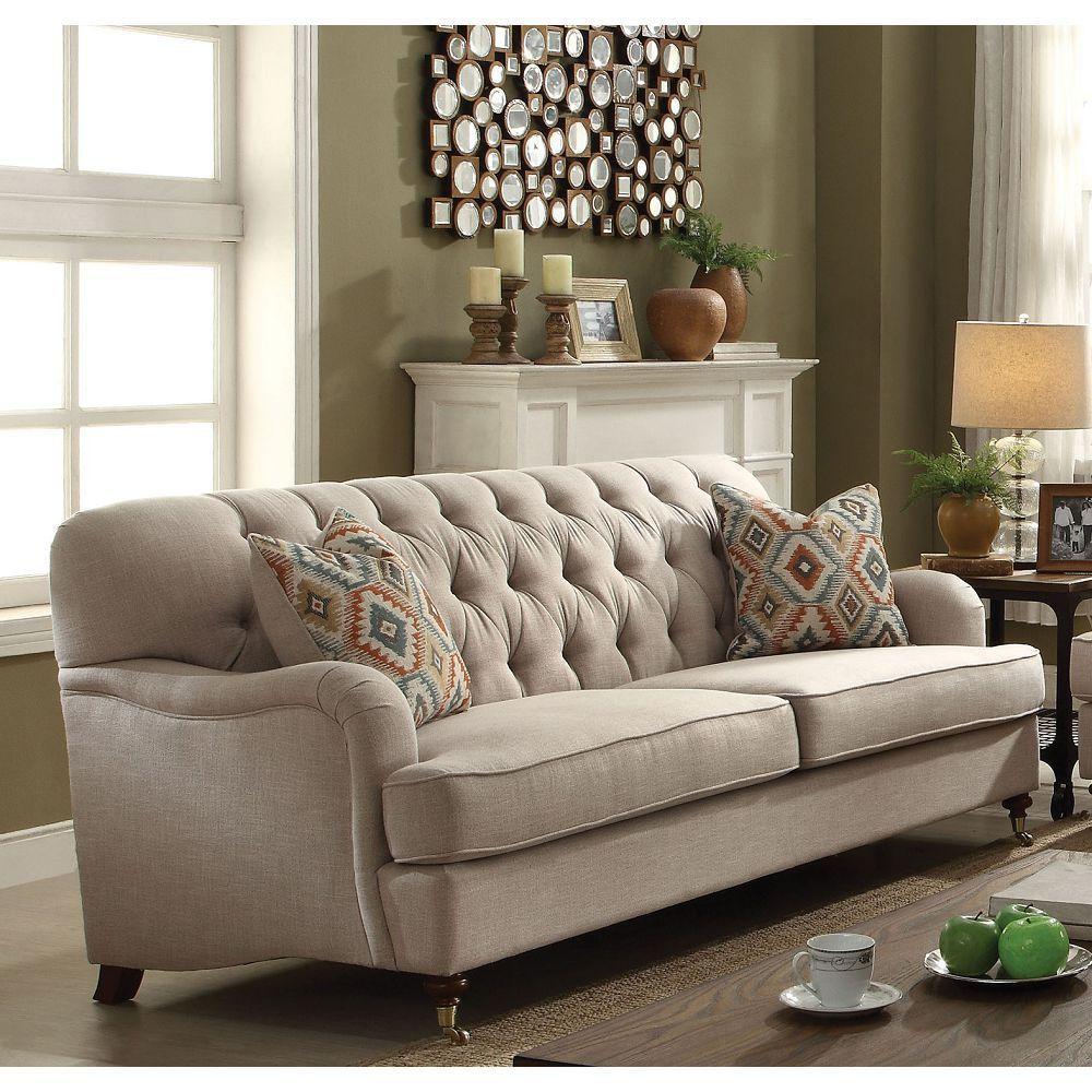 ACME Alianza Sofa w/2 Pillows in Beige Fabric 52580 image