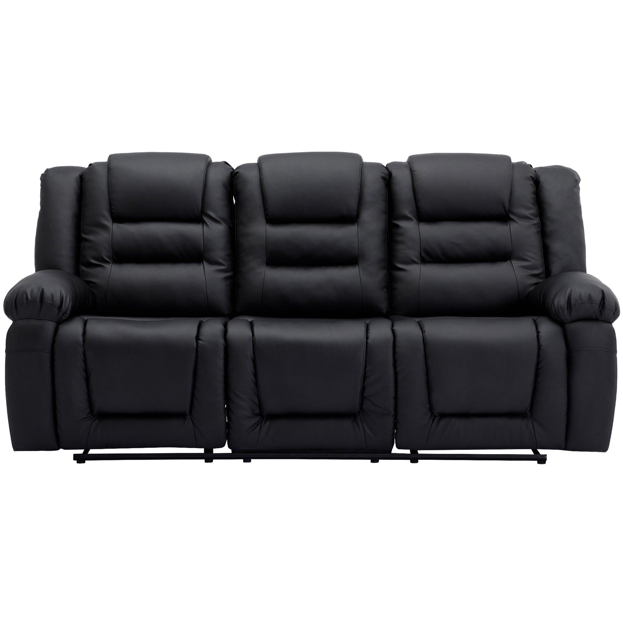 Home Theater Seating Manual Recliner with Center Console, PU Leather Reclining Sofa for Living Room,Black image