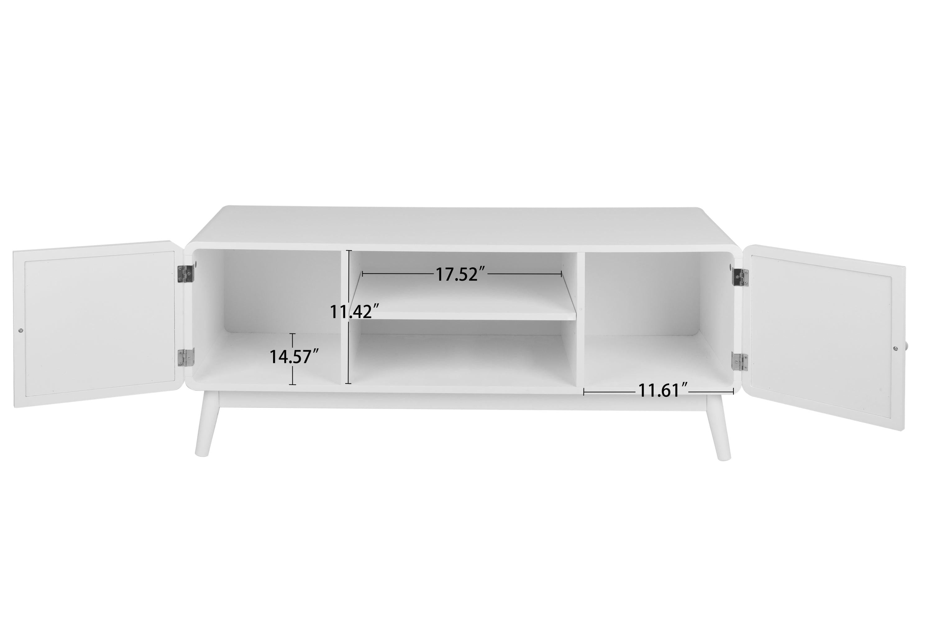 White TV Console with Rattan Door, Boho TV Stand for Bedroom, Living Room