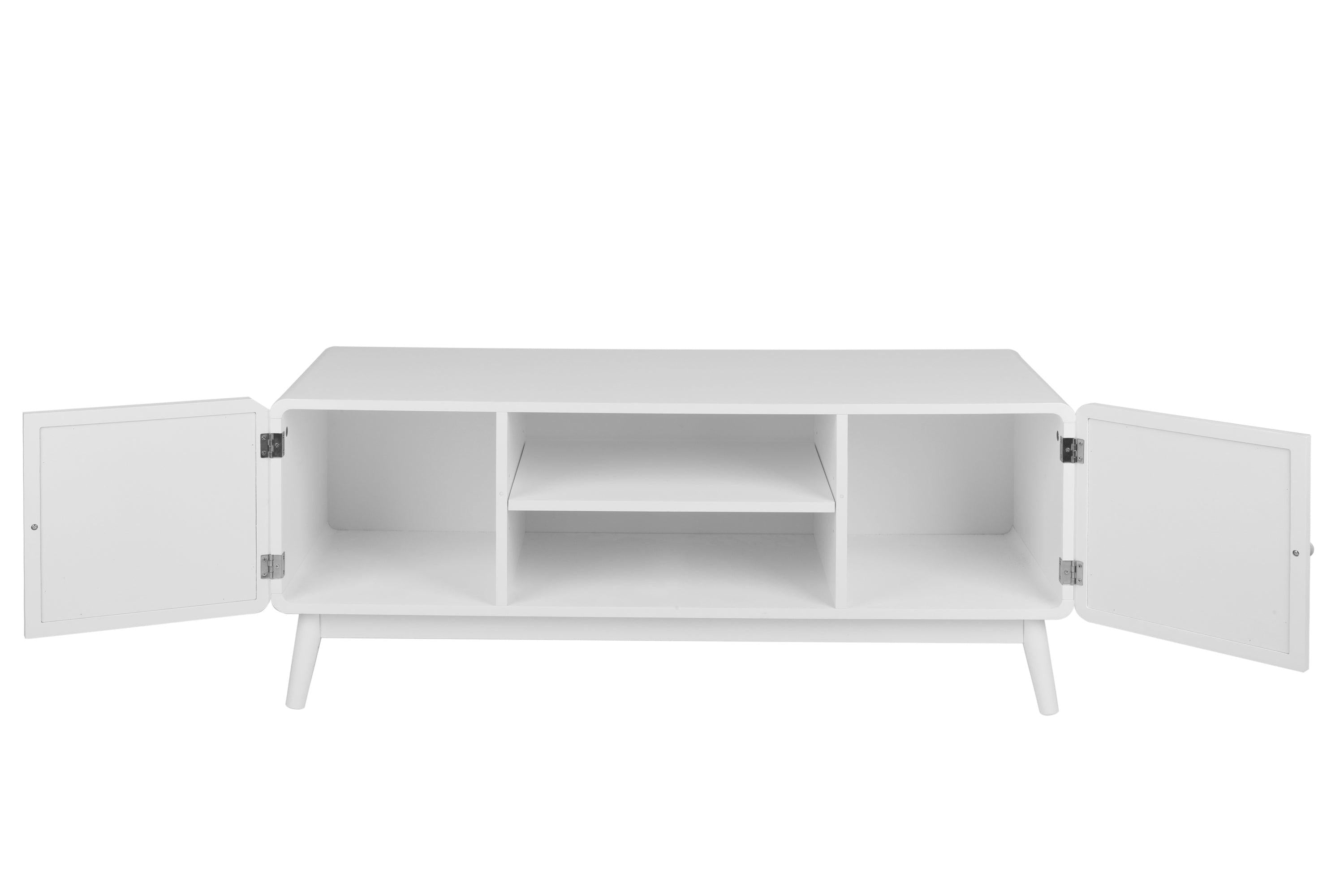 White TV Console with Rattan Door, Boho TV Stand for Bedroom, Living Room