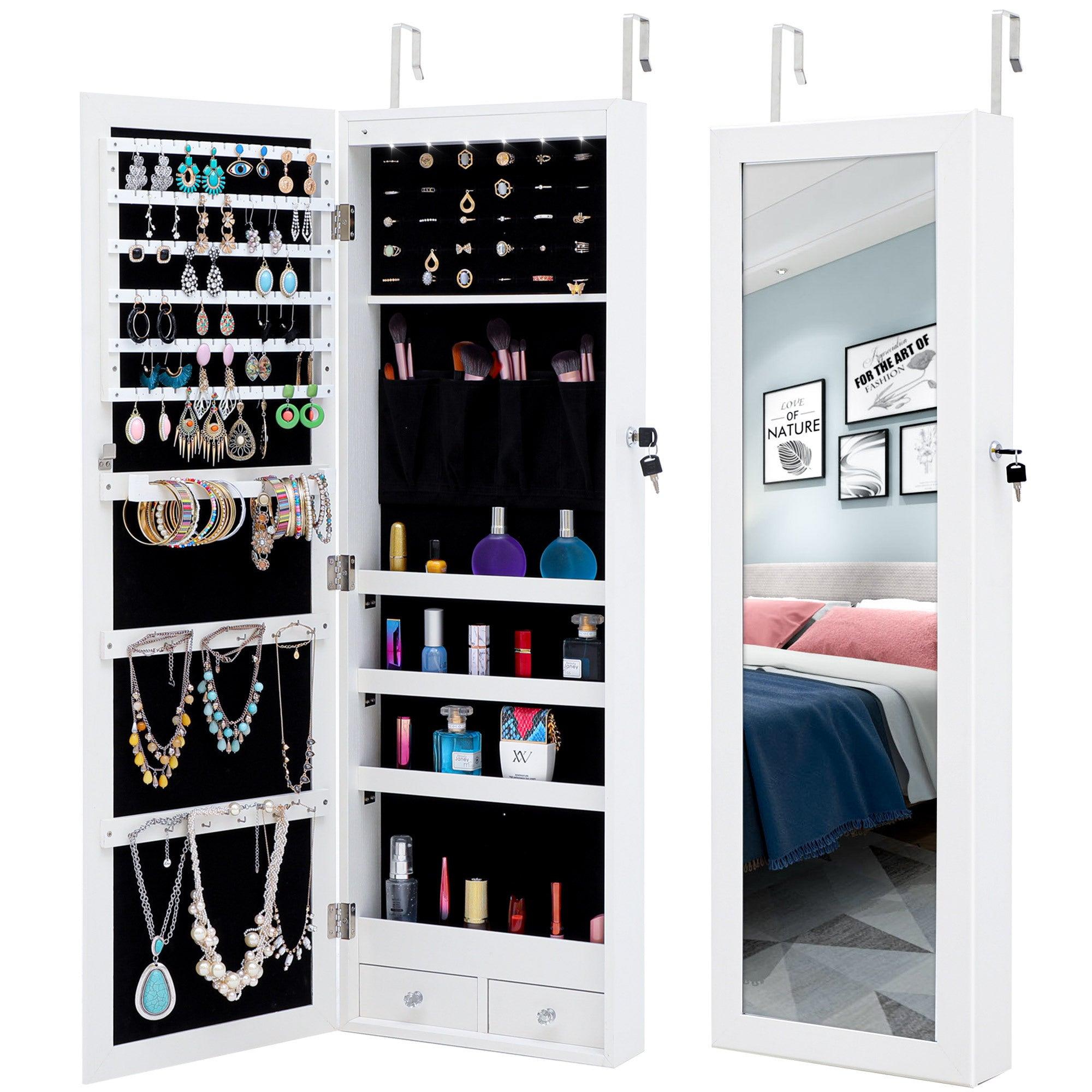 Fashion Simple JewelryStorage Mirror Cabinet With LED Lights Can Be Hung On The Door Or Wall image