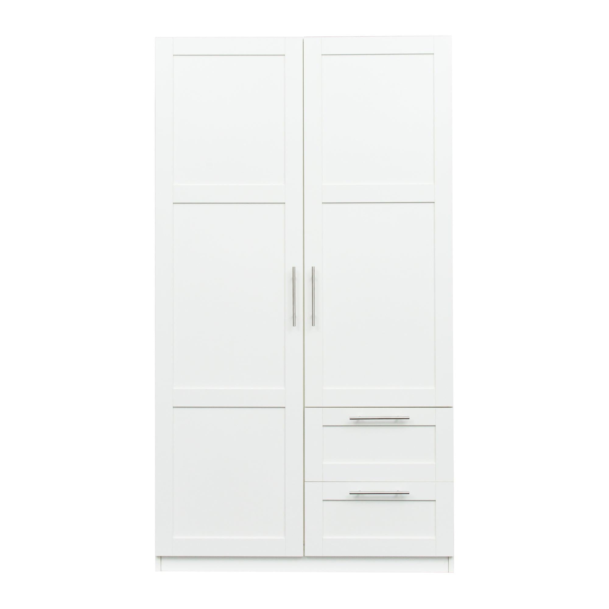 High wardrobe and kitchen cabinet with 2 doors, 2 drawers and 5Storage spaces,white