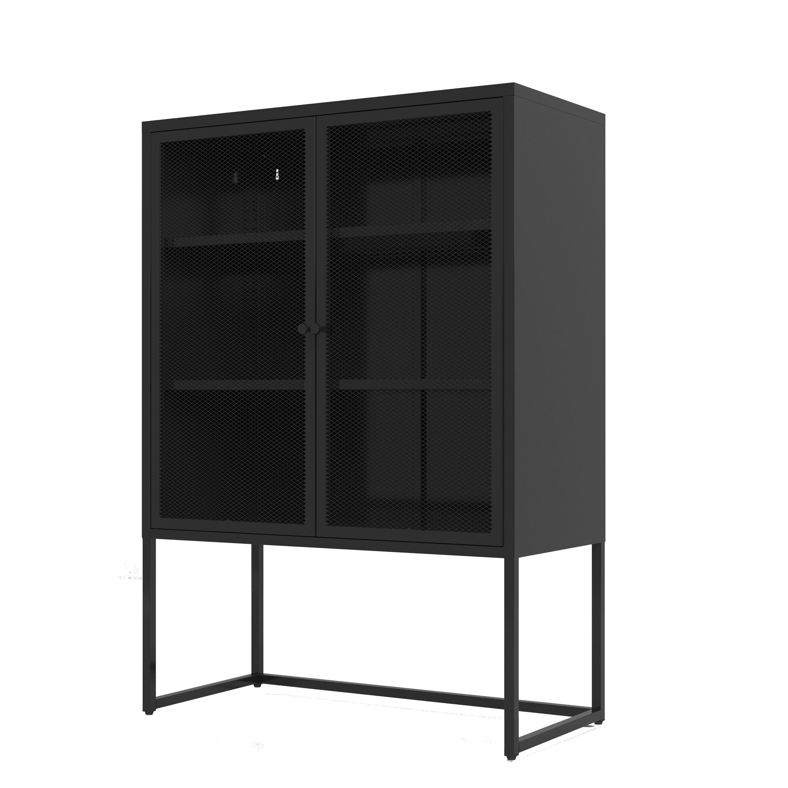 47.2 inches high MetalStorage Cabinet with 2 Mesh Doors, Suitable for Office, Dining Room and Living Room, Black