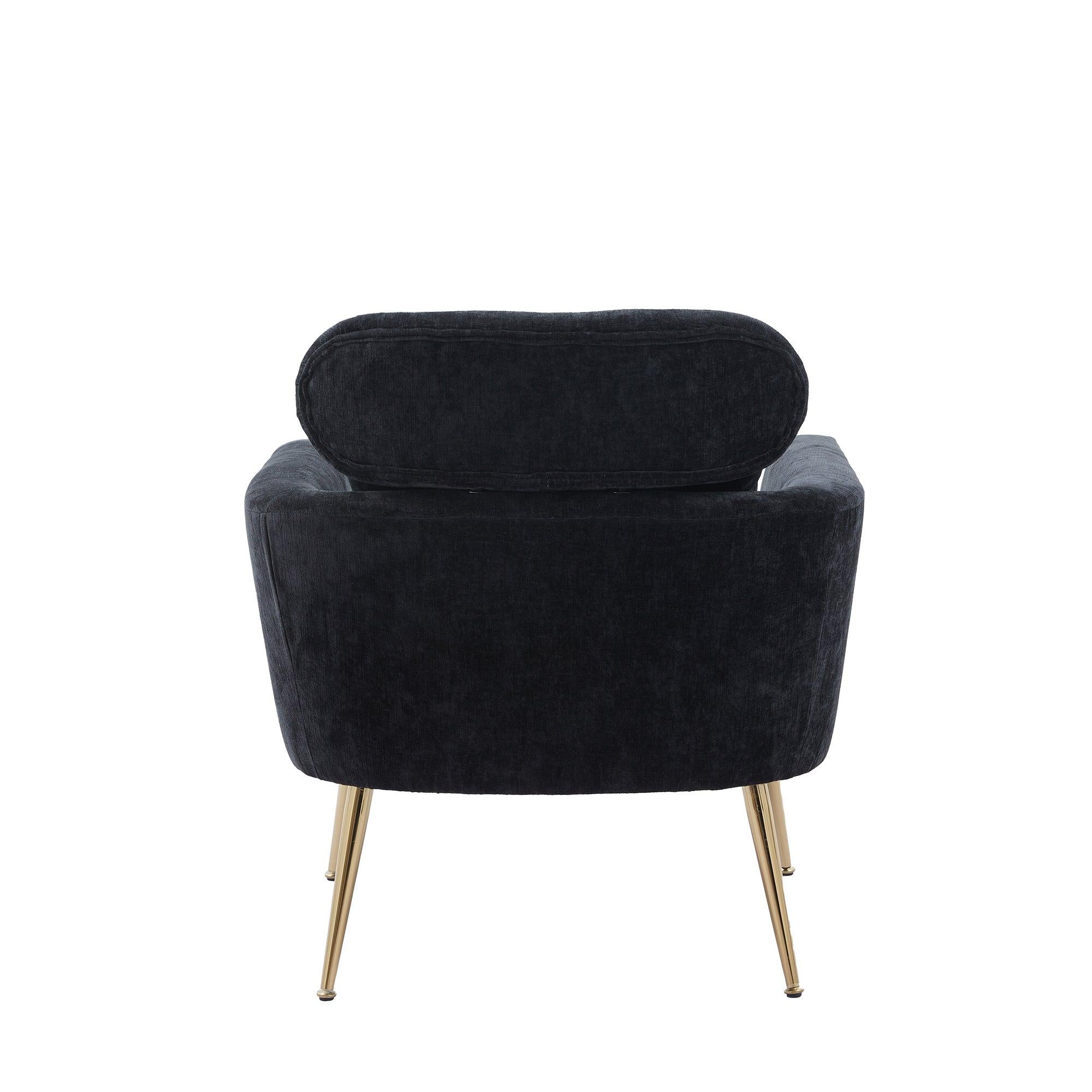 29.5"WModern Chenille Accent Chair Armchair Upholstered Reading Chair Single Sofa Leisure Club Chair with Gold Metal Leg and Throw Pillow for Living Room Bedroom Dorm Room Office, Black Chenille