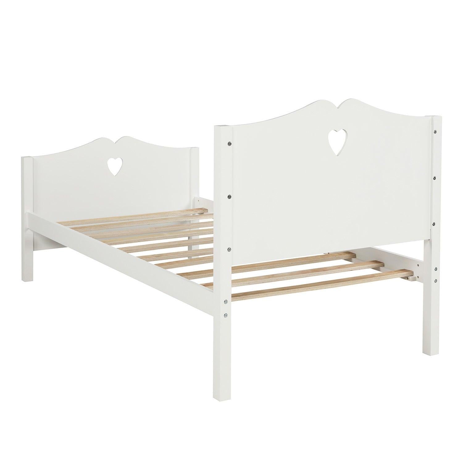 Bed Frame Twin Platform Bed with Wood Slat Support and Headboard and Footboard (White)