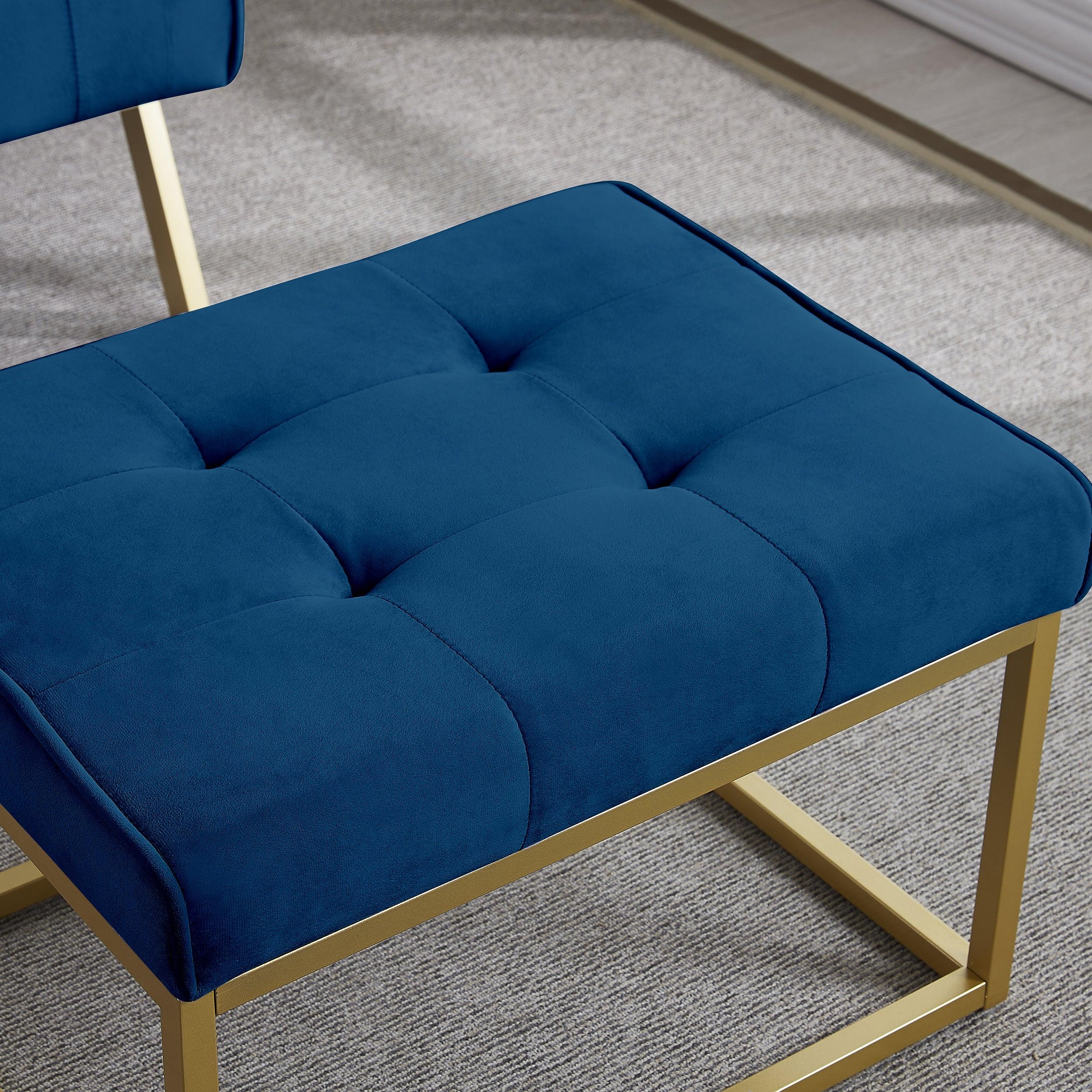 Gold Metal Frame Velvet Upholstery Chair with Ottoman(Navy Blue)