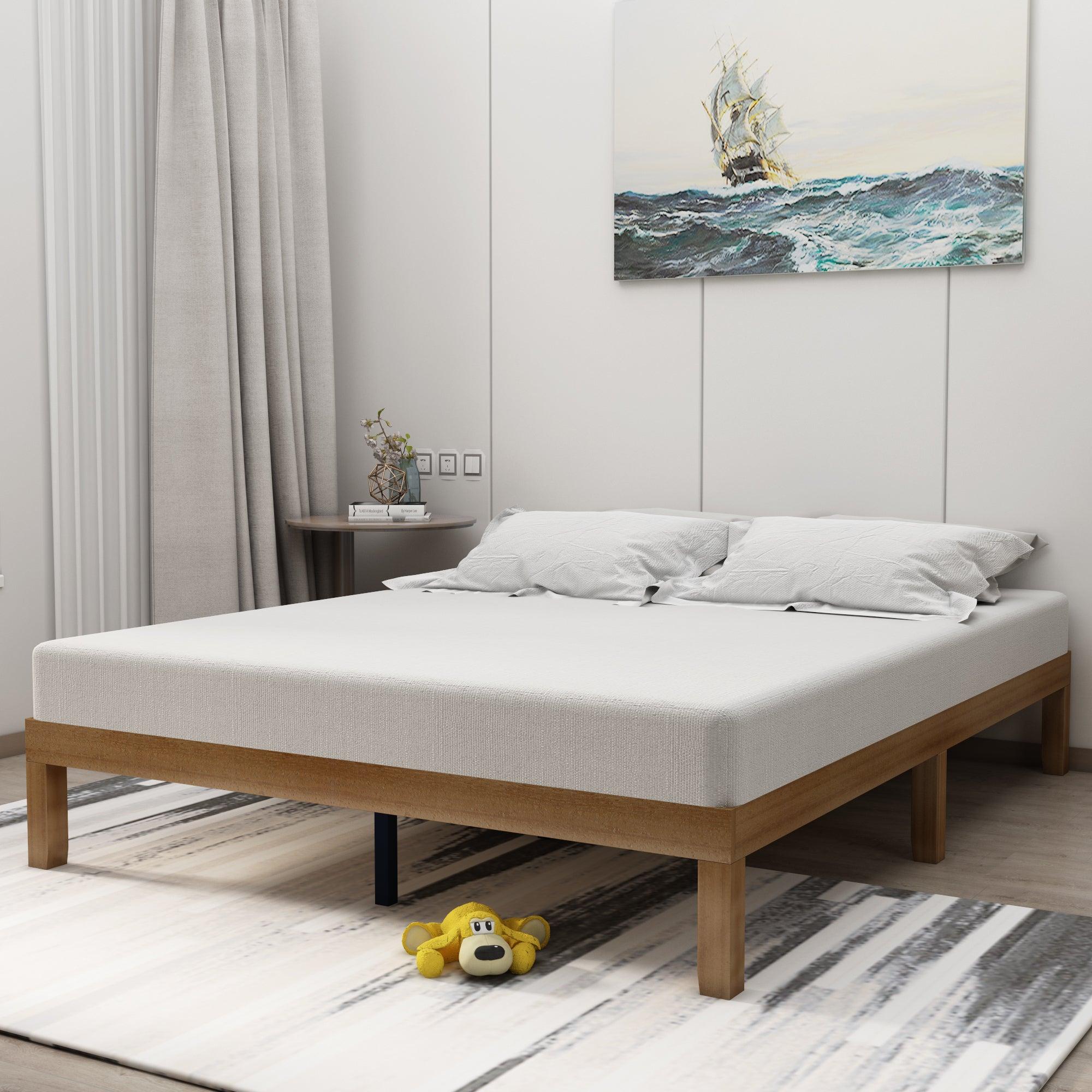 Queen Size Wood Platform Bed Frame,No Box Spring Needed,Strong Wood Slat Support,  Easy Assembly image