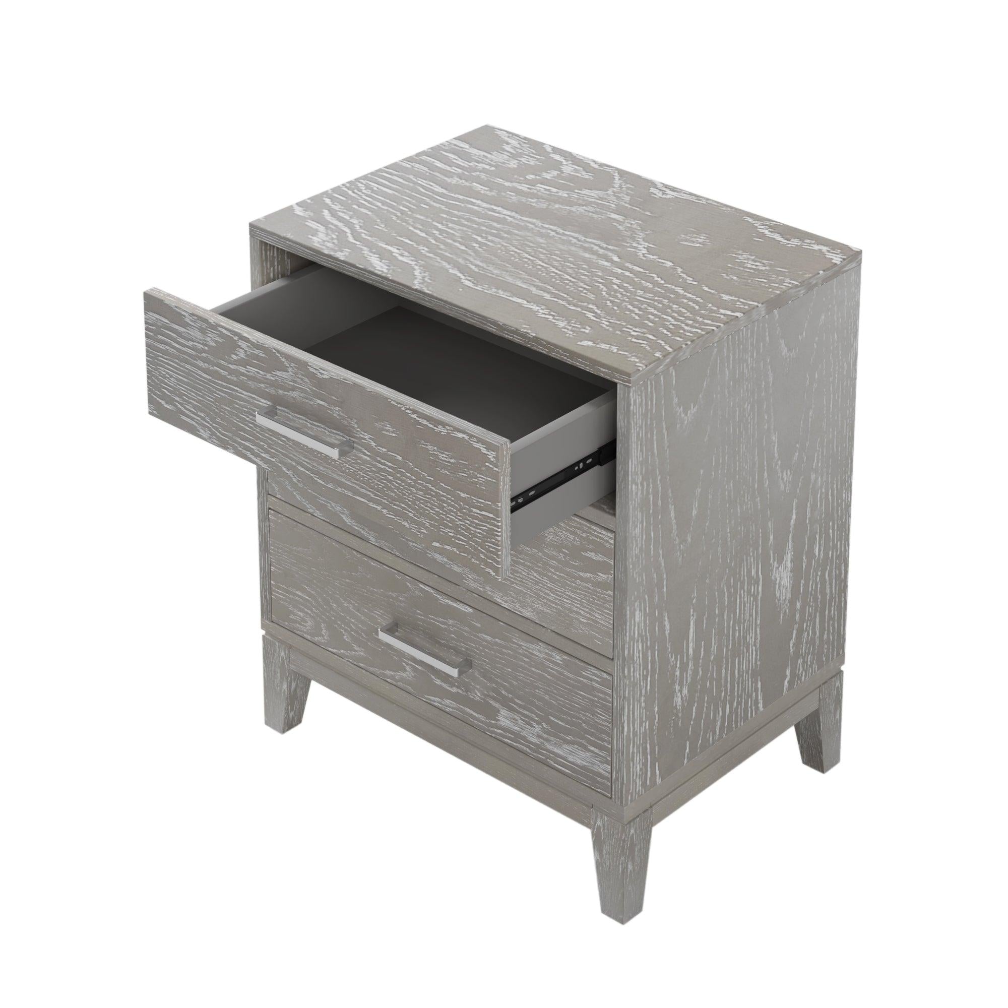 Modern Concise Style Solid wood Grey grain Three-Drawer Nightstand with Tapered Legs and Smooth Gliding Drawers