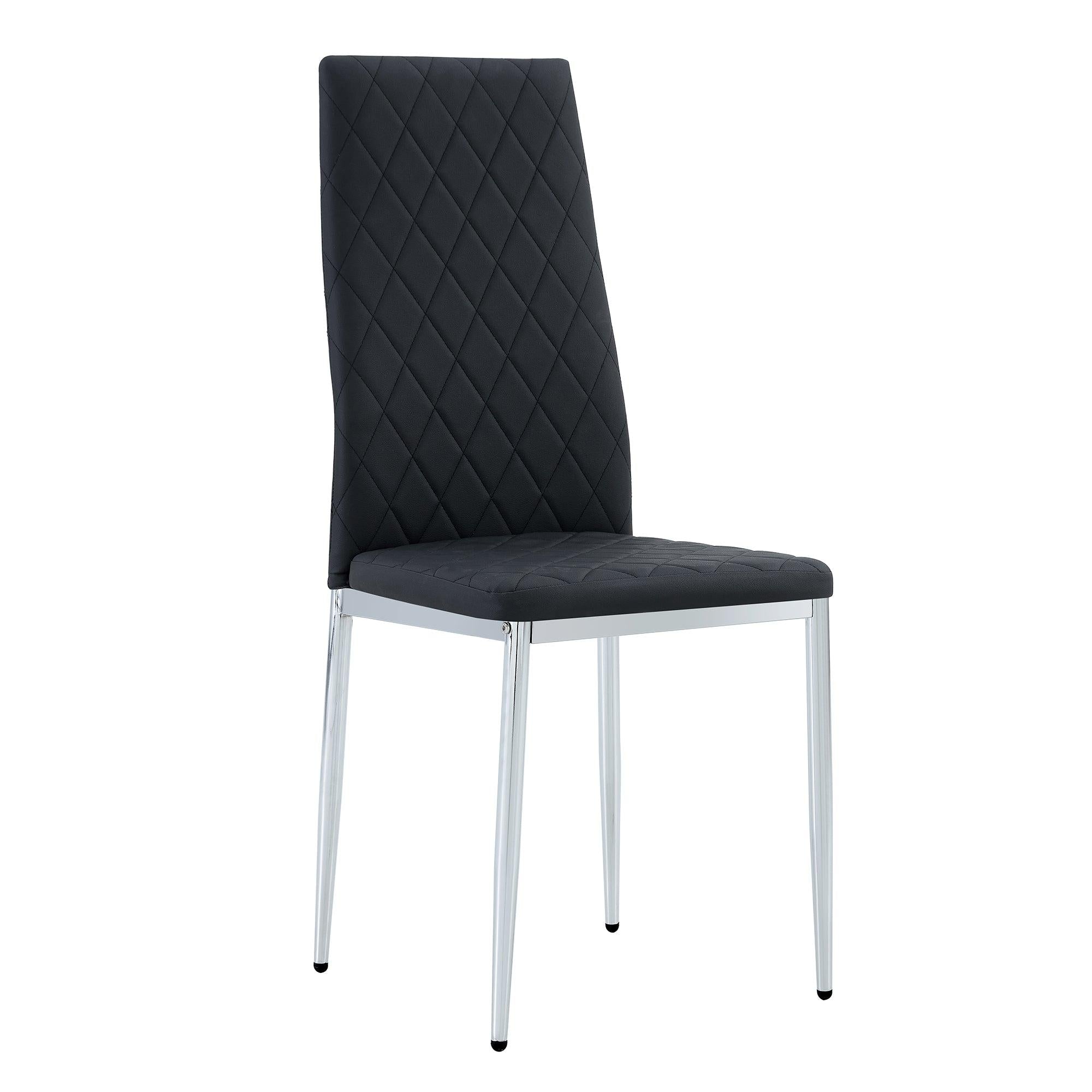 Grid Shaped Armless High Back Dining Chair, 6-piece set, Office Chair. Applicable to DiningRoom, Living Room, Kitchen and Office.Black Chair and Electroplated Metal Leg