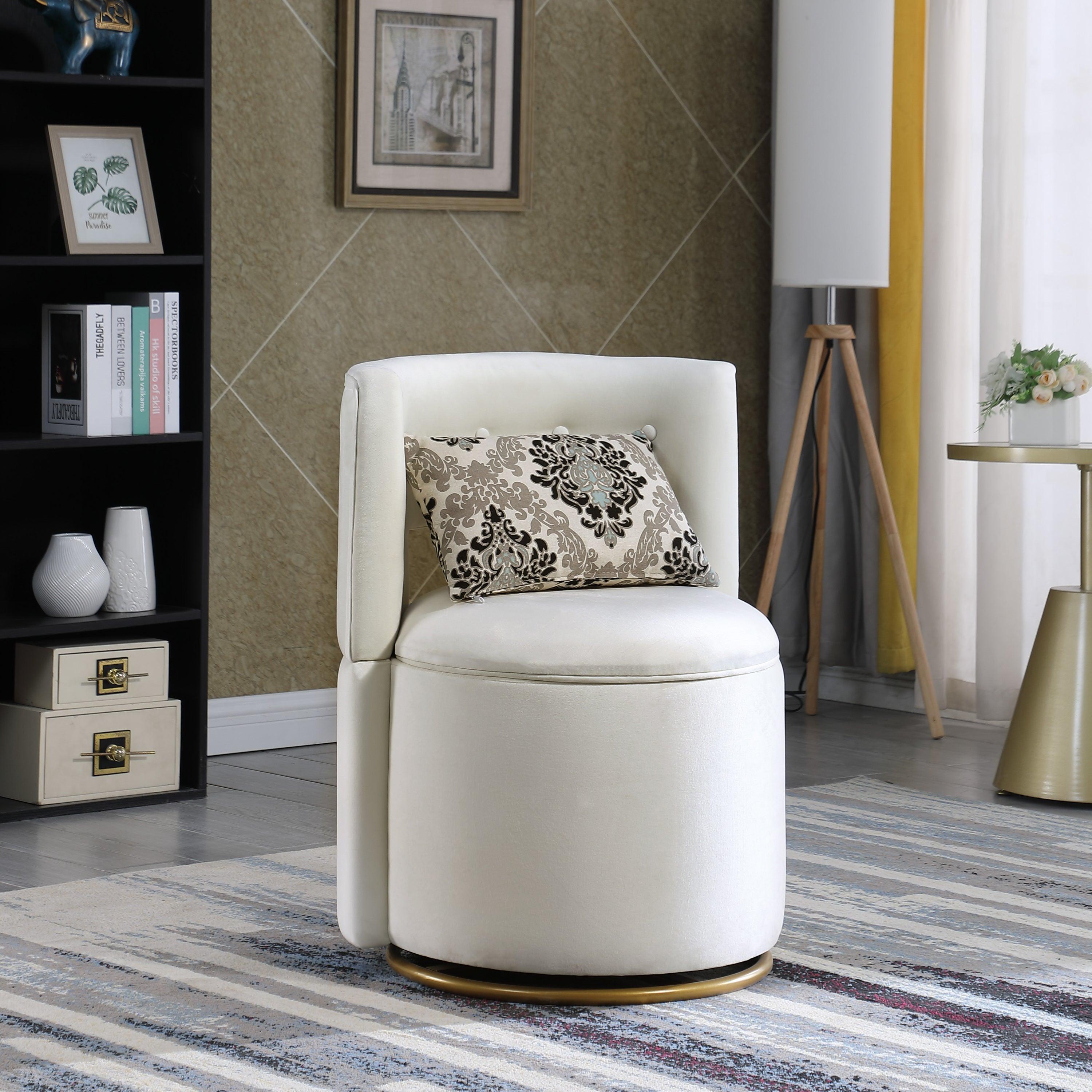 360° Swivel Accent Chair withStorage Function, Velvet Curved Chair with Gold Metal Base for Living Room, Nursery, Bedroom