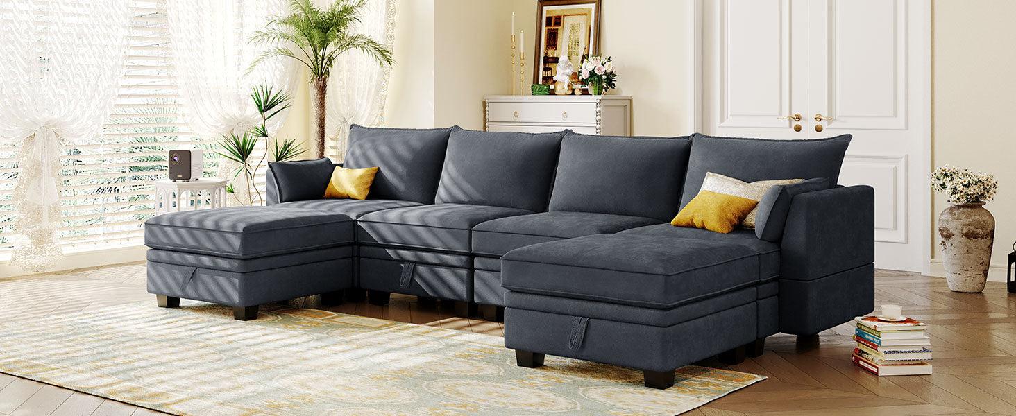 Modern Large U-Shape Modular Sectional Sofa,  Convertible Sofa Bed with Reversible Chaise for Living Room,Storage Seat