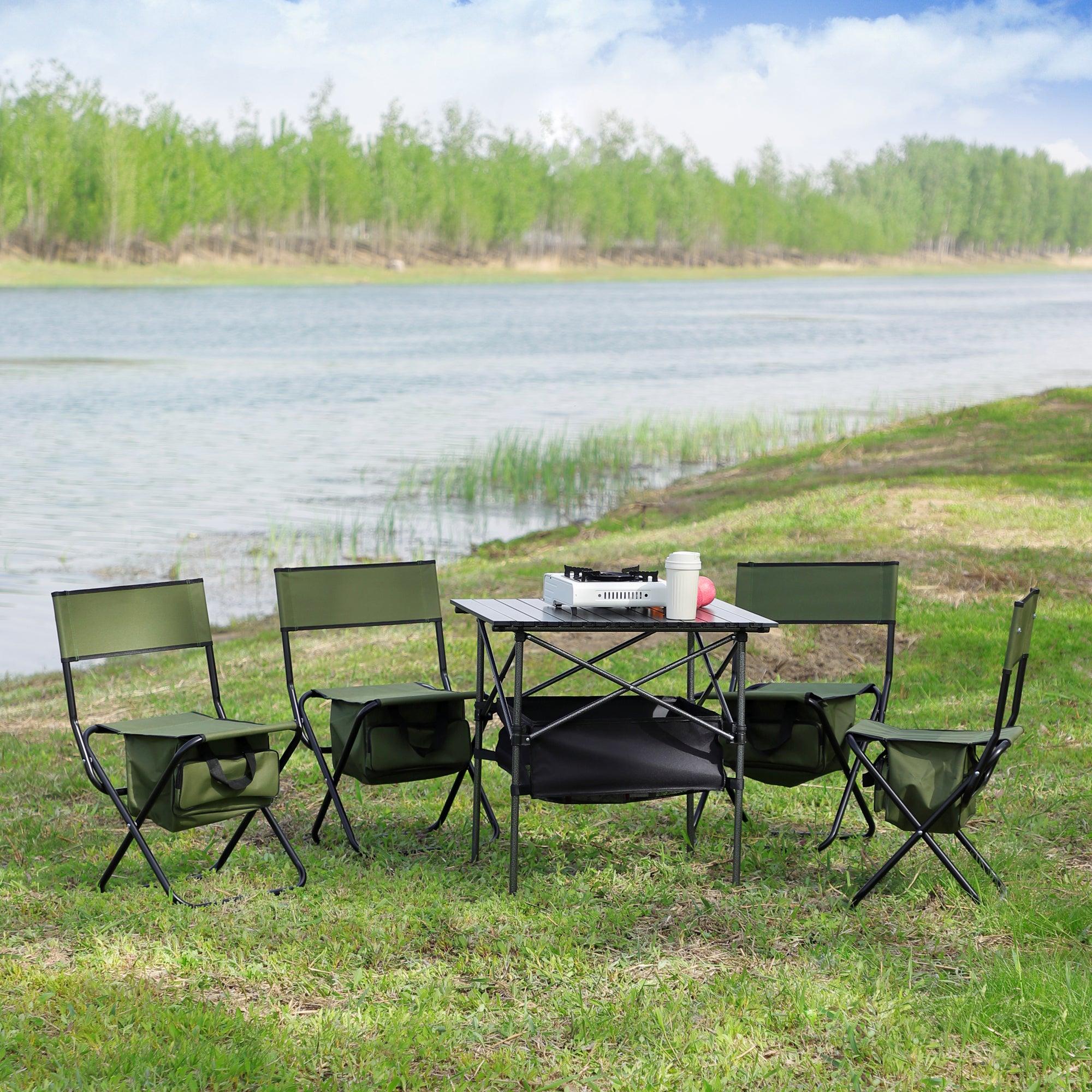 Set of 5, Folding Outdoor Table and Chairs Set for Indoor, Outdoor Camping, Picnics, Beach,Backyard, BBQ, Party, Patio, Black/Green image