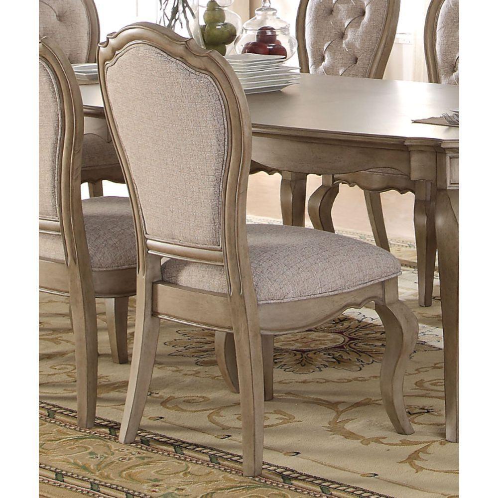 ACME Chelmsford Side Chair (Set-2) in Beige Fabric & Antique Taupe 66052 image