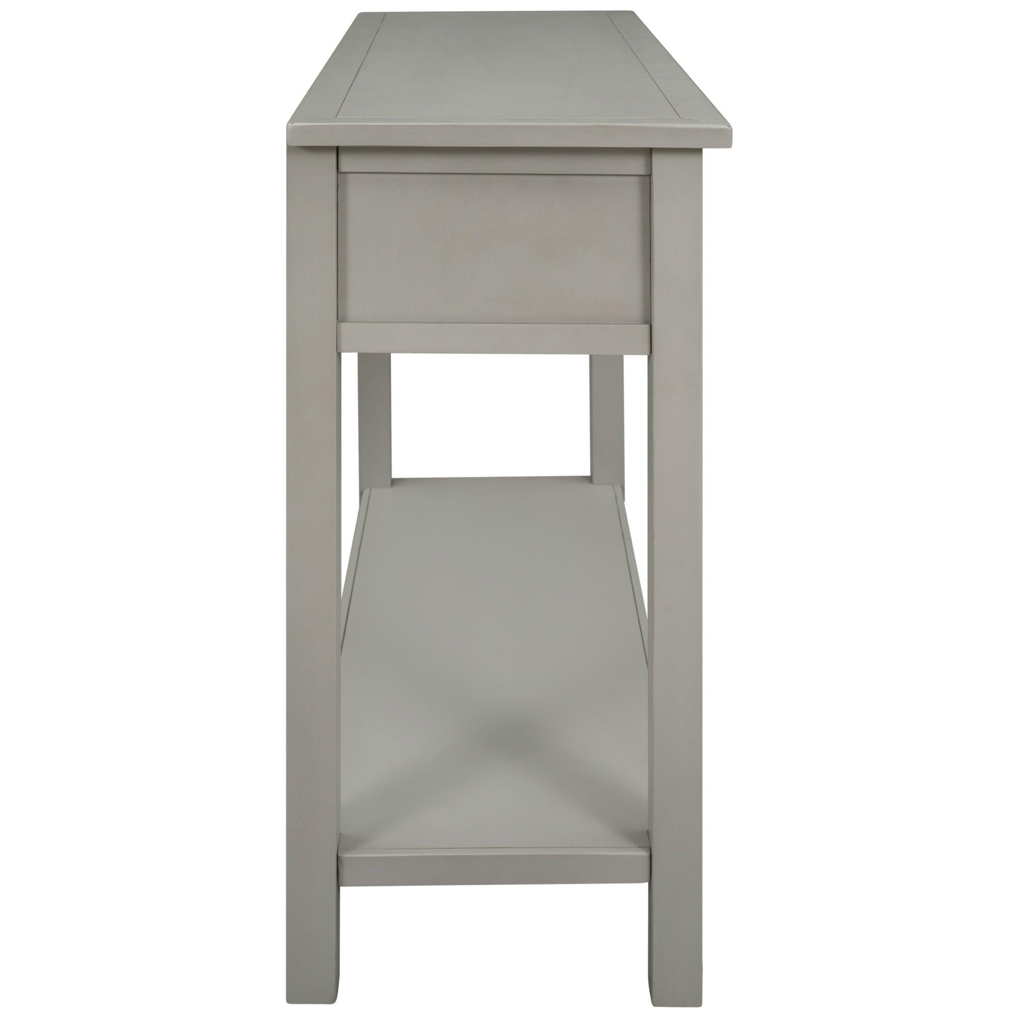 Classic Console Table with Hollow-out Decoration Two Top Drawers and Open Shelf LargeStorage Space (Silver)