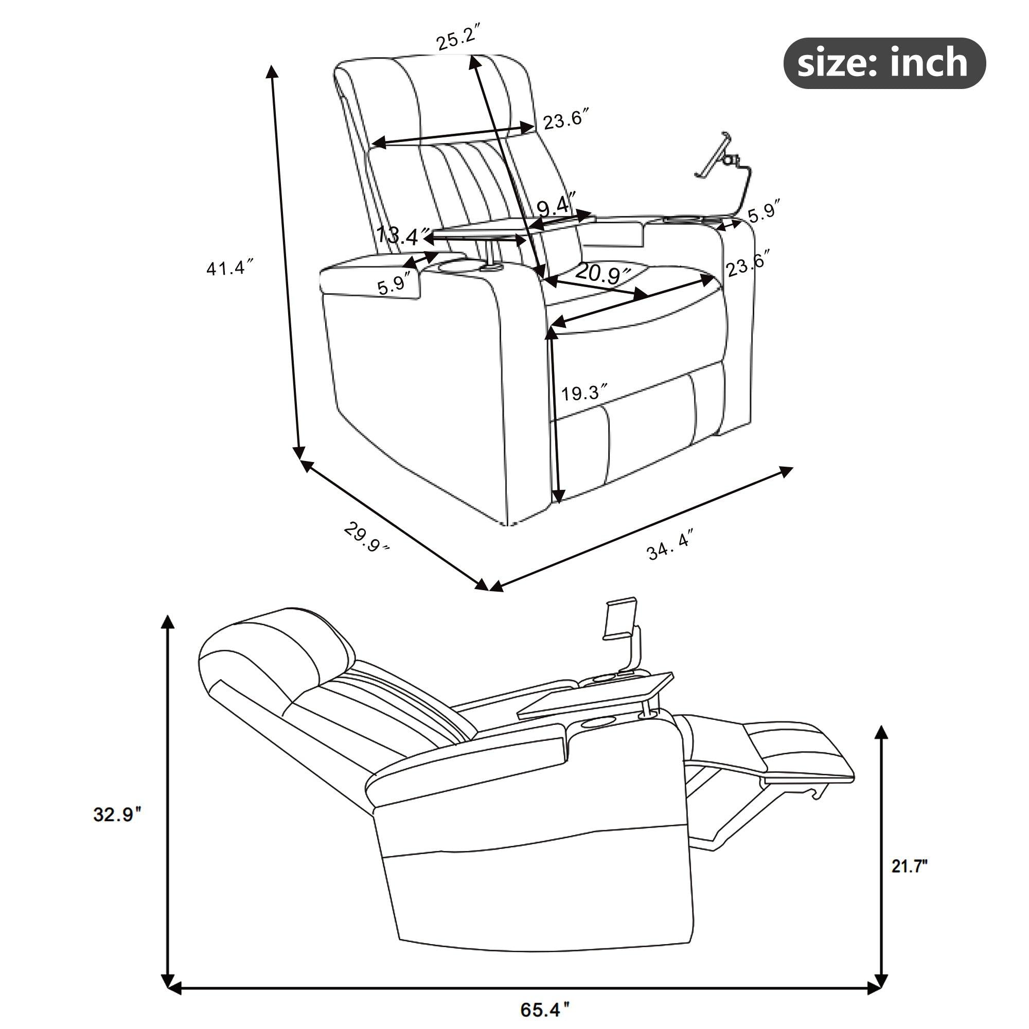 Premium Power Recliner withStorage Arms, Cupholders, Swivel Tray Table and Cell Phone Stand,Black