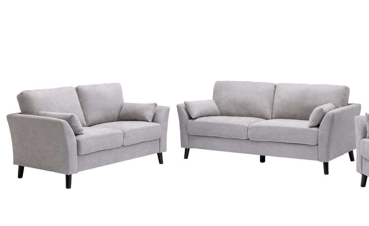 Damian Light Gray Velvet Fabric Sofa Loveseat Living Room Set