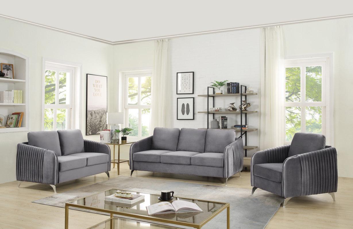 Hathaway Gray Velvet Fabric Sofa Loveseat Chair Living Room Set image