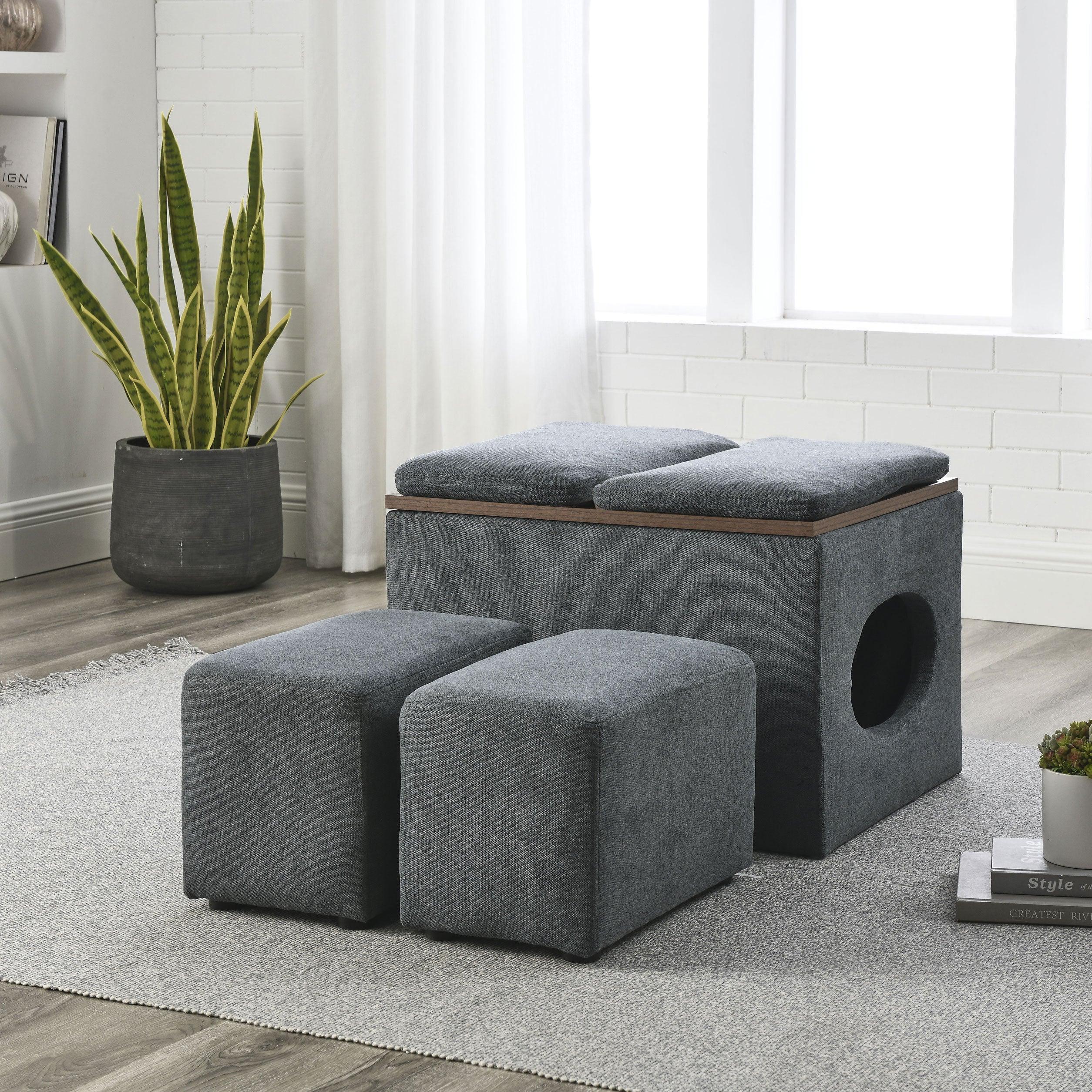 25"WModern design hollowStorage ottoman, upholstery, coffee table, two small footstools, easyStorage and wide use