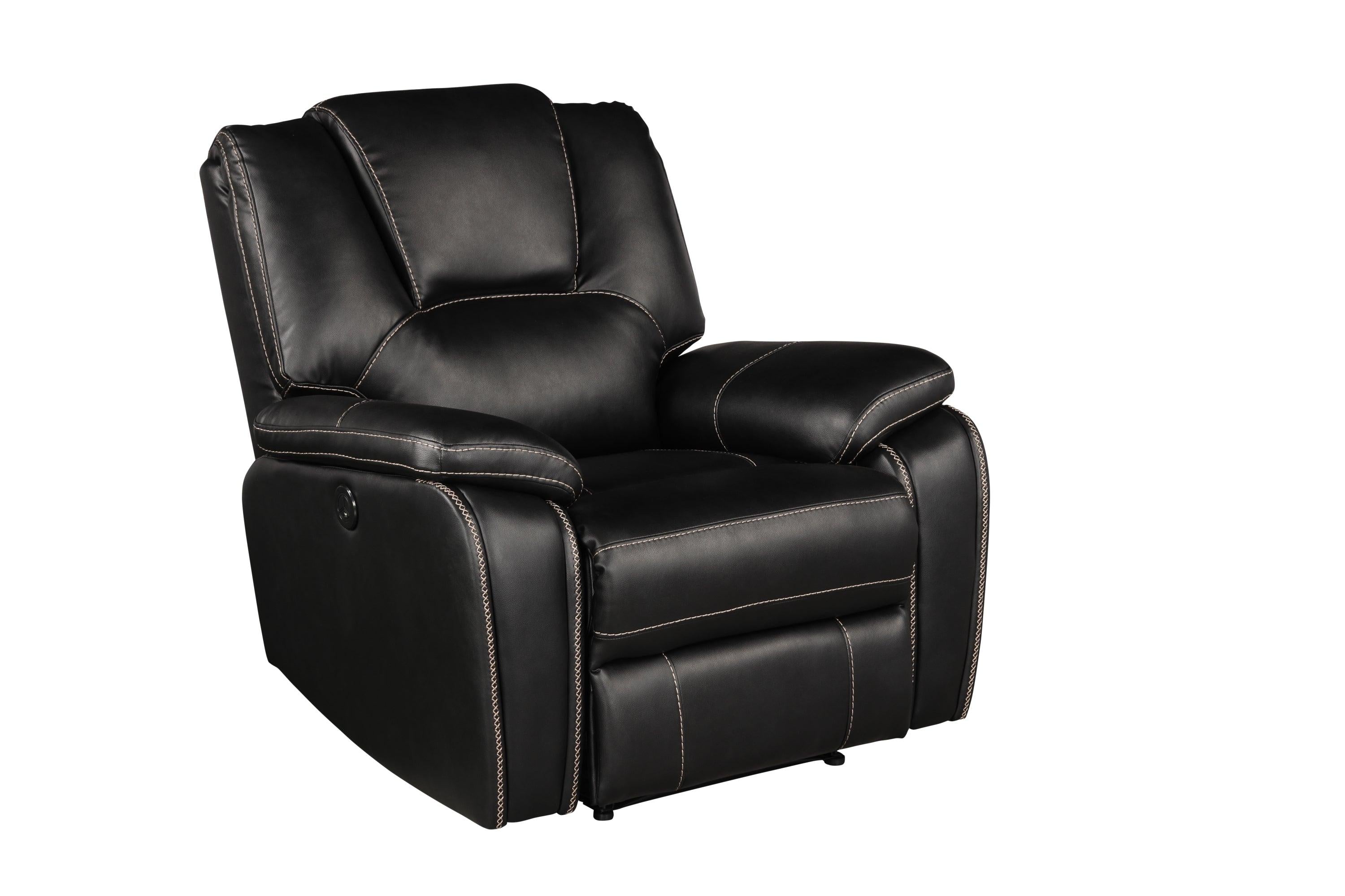 Hong Kong 3 Piece Power Reclining Sofa Set made with Faux Leather in Black