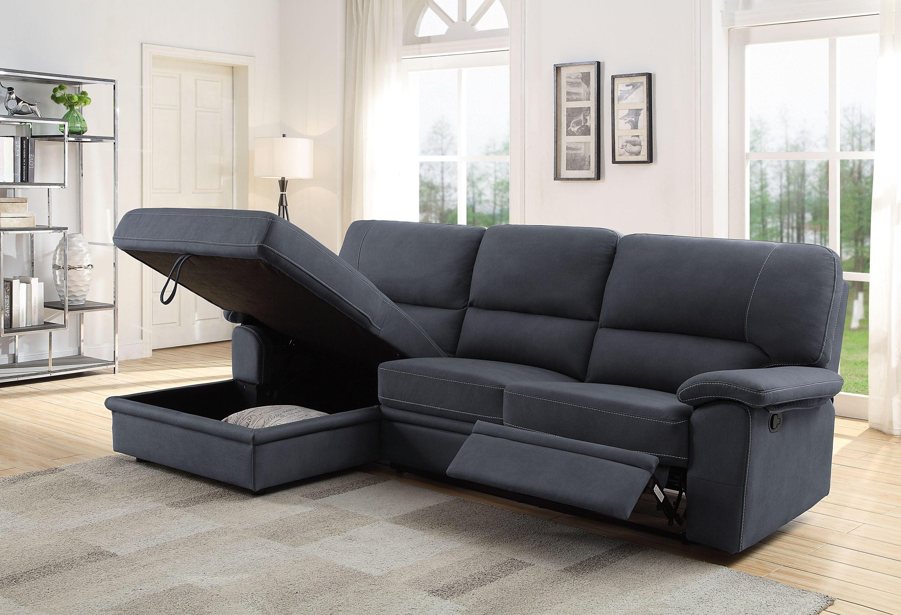 ACME Trifora RecliningStorage Sectional Sofa, Dark Gray Fabric 51605