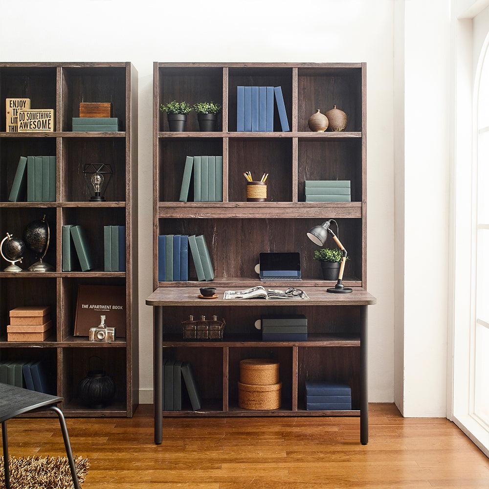 Perrisk-D Wood Desk with Bookcase in Rustic Gray image