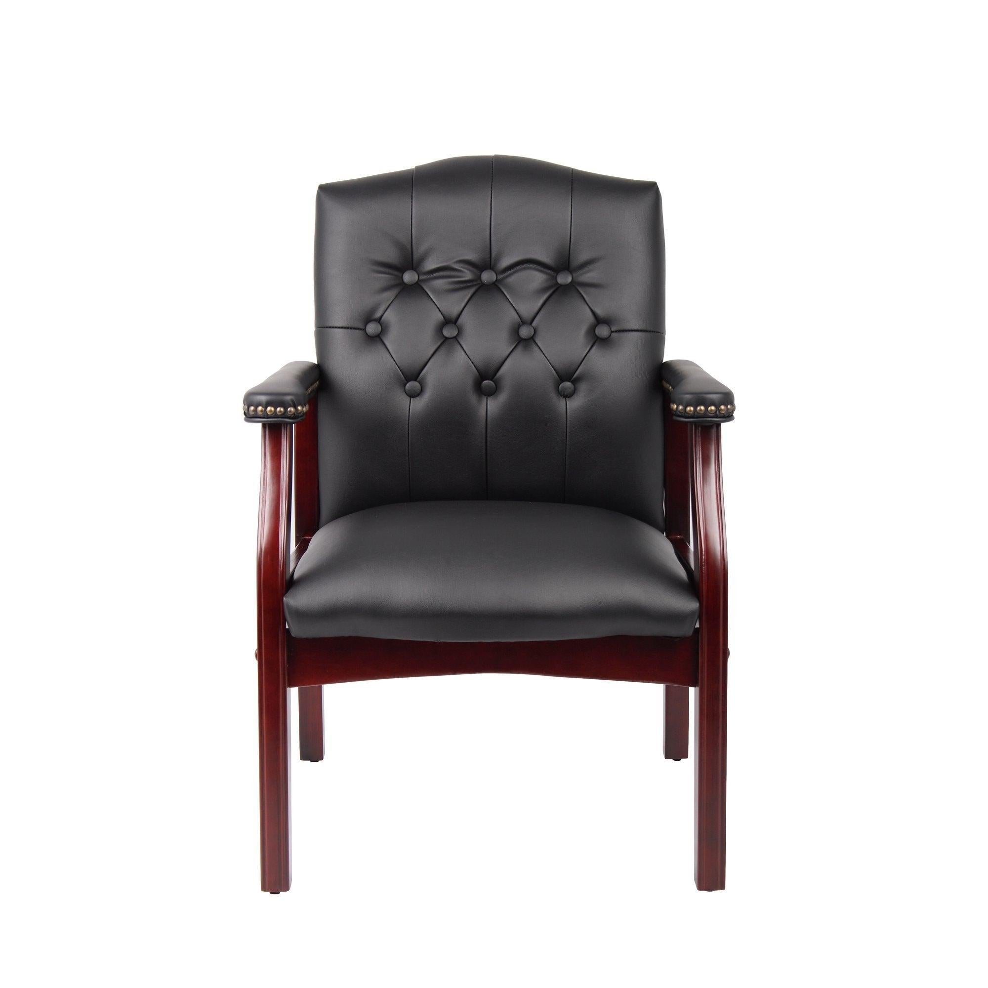 Leather Reception Guest Chairs  W/Padded Seat and Arms Ergonomic Mid-Back Office Executive Side Chair for Meeting Waiting Room Conference Office Guest Chairs,Black