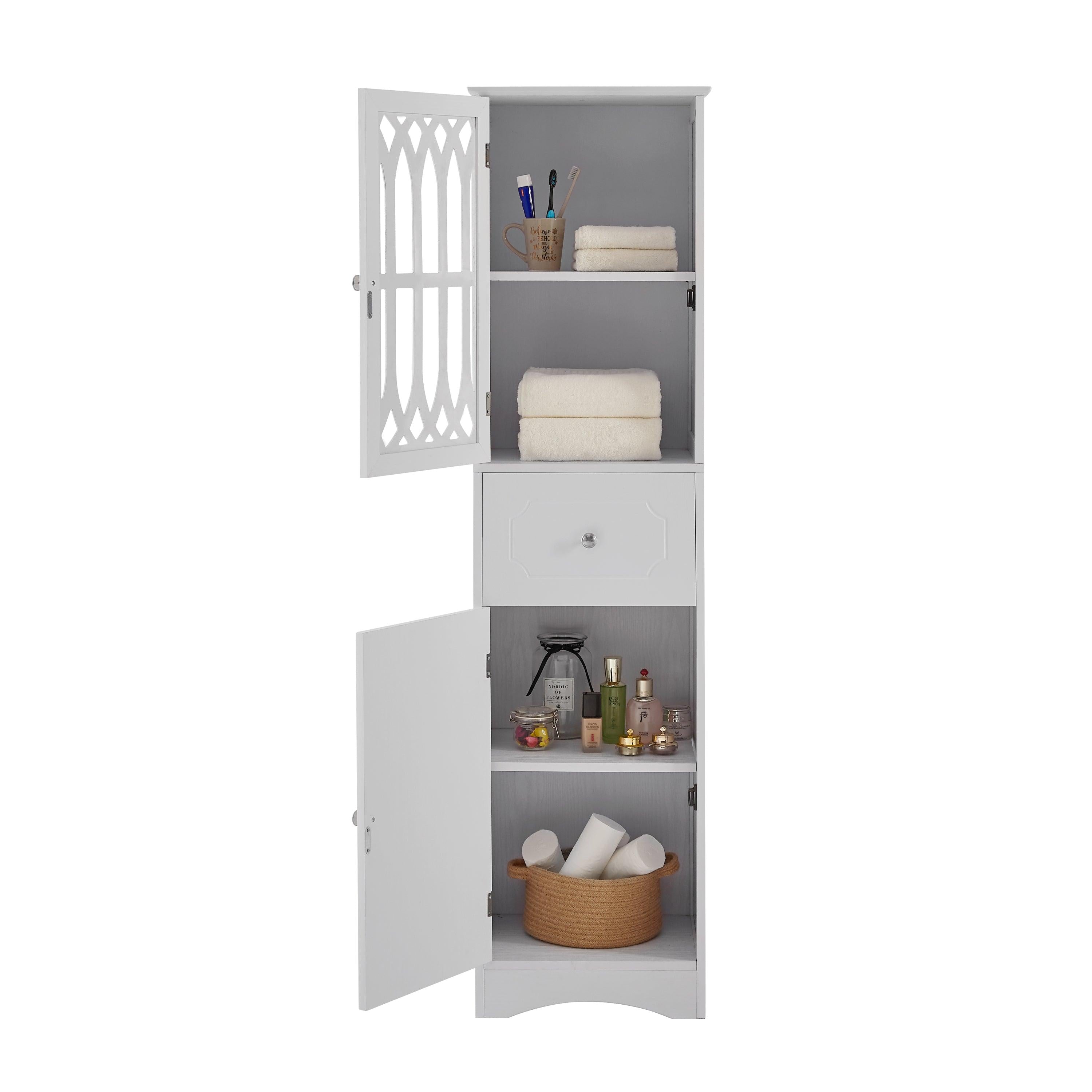 Tall Bathroom Cabinet, FreestandingStorage Cabinet with Drawer and Doors, MDF Board, Acrylic Door, Adjustable Shelf, White