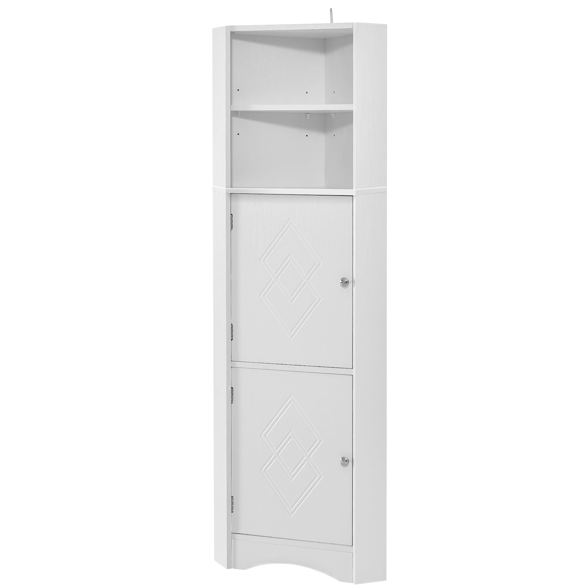 Tall Bathroom Corner Cabinet, FreestandingStorage Cabinet with Doors and Adjustable Shelves, MDF Board, White