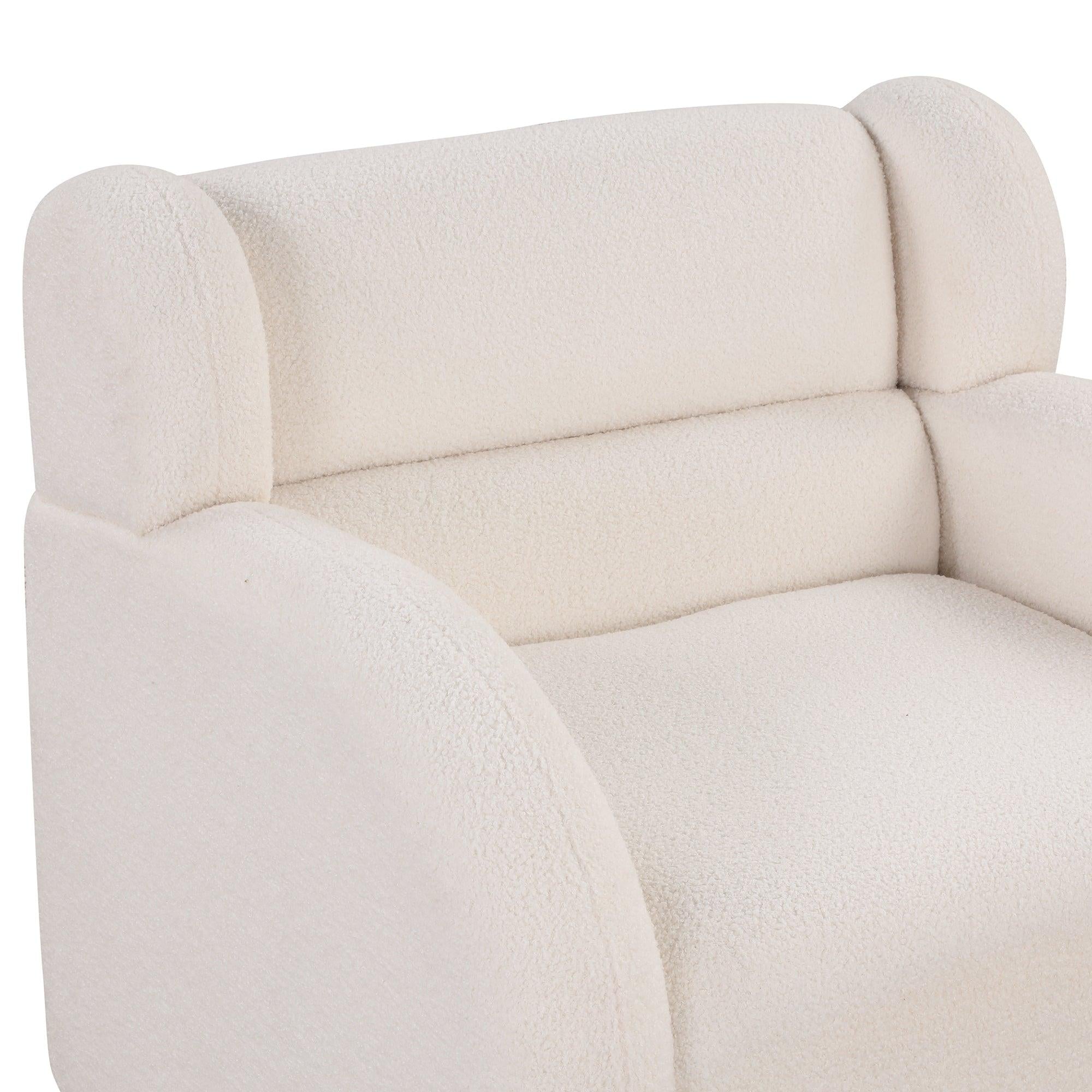 Swivel Accent Chair with Ottoman, Teddy Short Plush Particle Velvet Armchair,360 Degree Swivel Barrel Chair with footstool for Living Room, Hotel, Bedroom, Office, Lounge,White