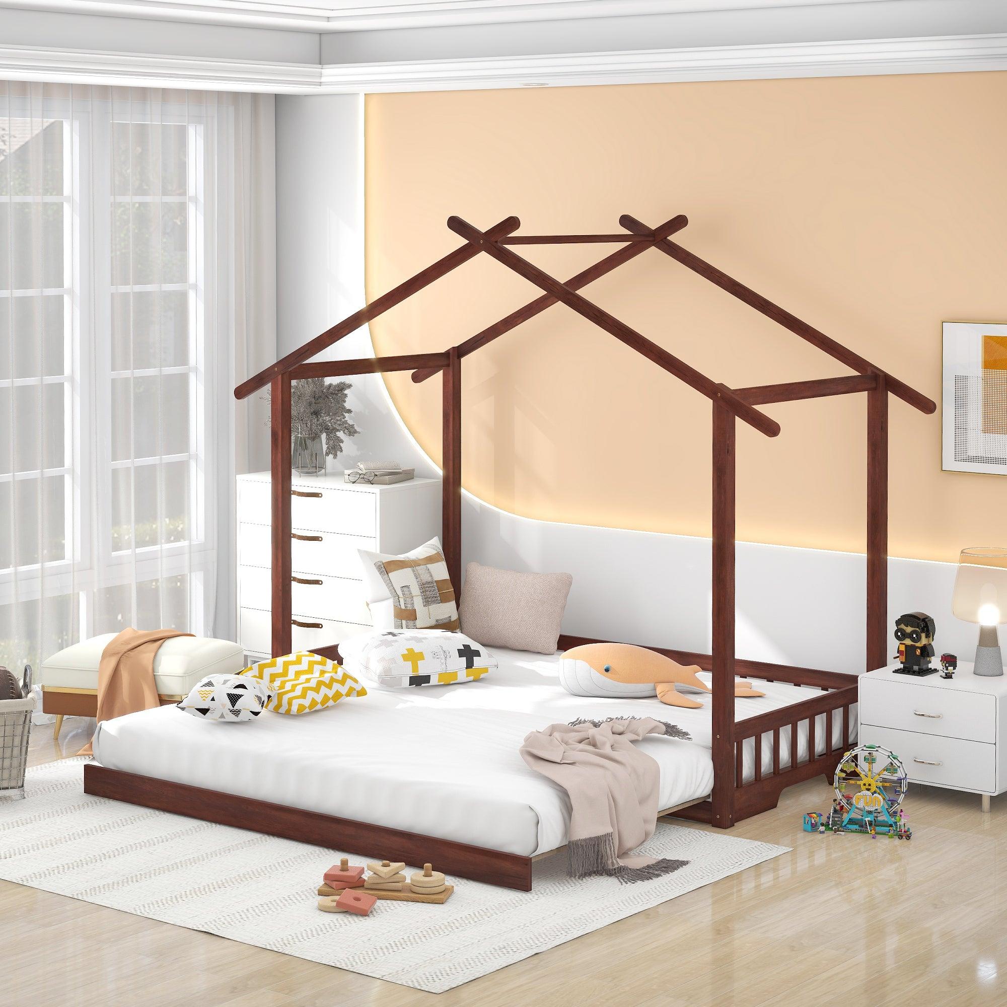 Extending House Bed, Wooden Daybed, Walnut image