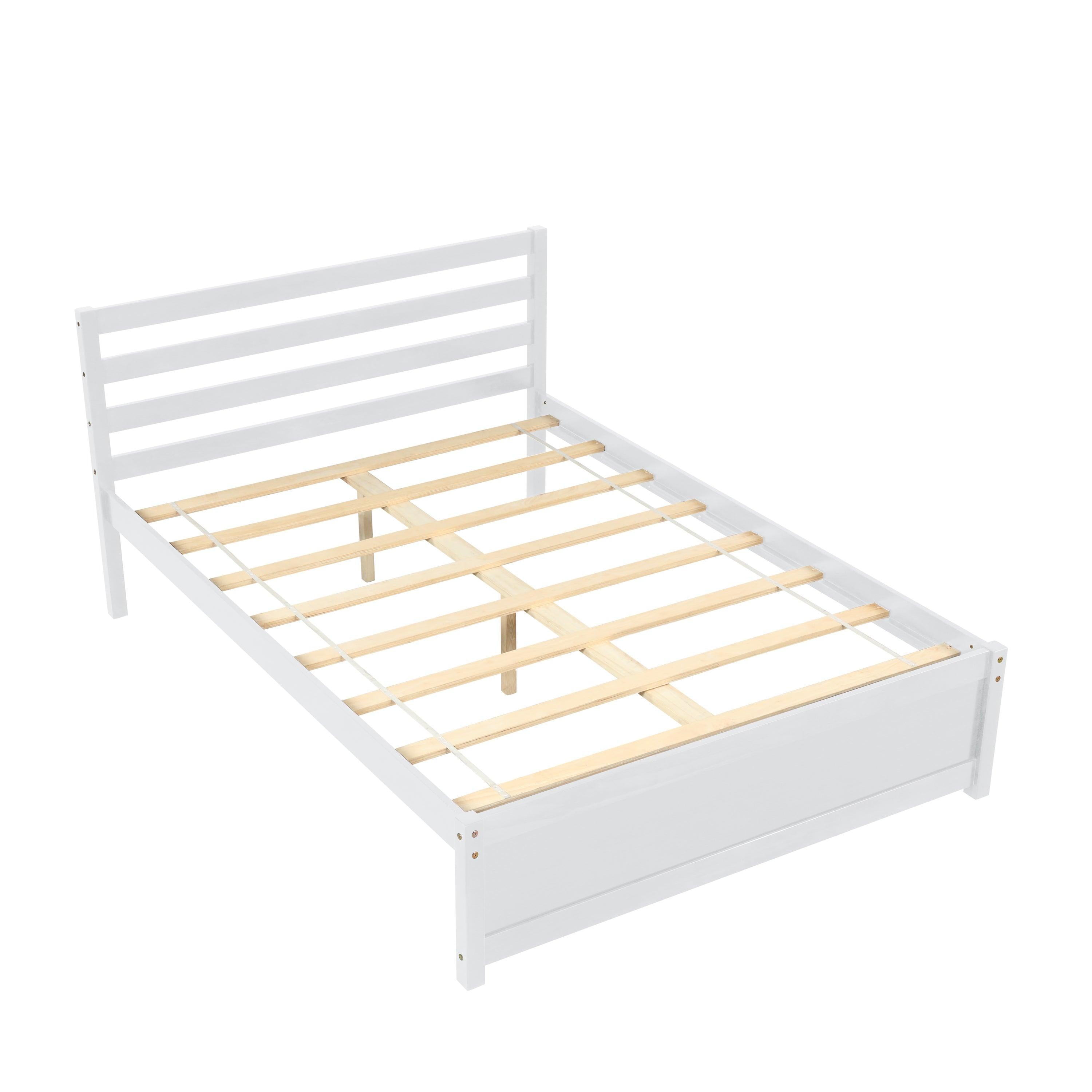 Full  Size Wood Platform Bed Frame with Headboard for whiet color