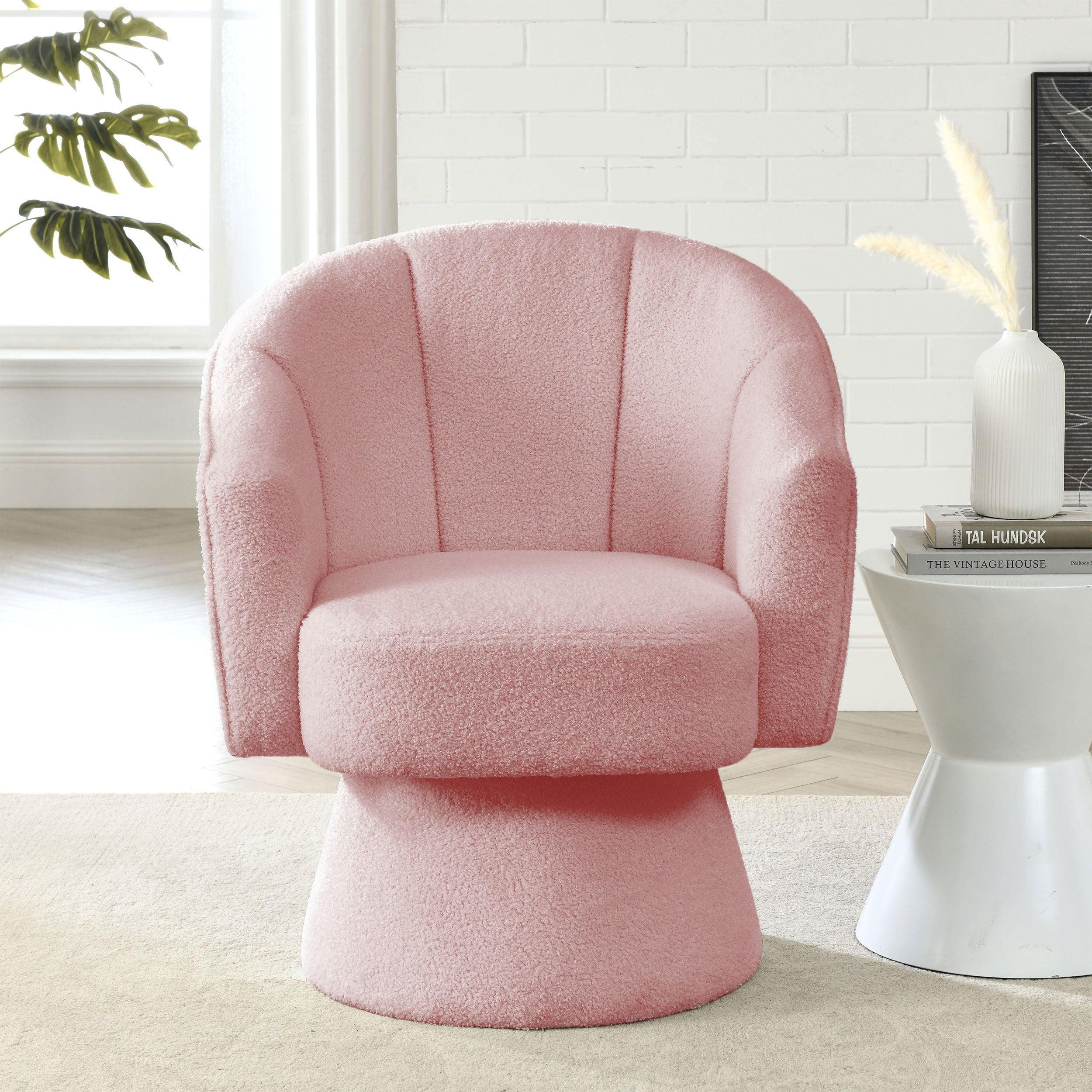 29 "W PetalModern Contemporary Accent Lounge Swivel Chair with Deep Channel Tufting and Base，teddy fabric