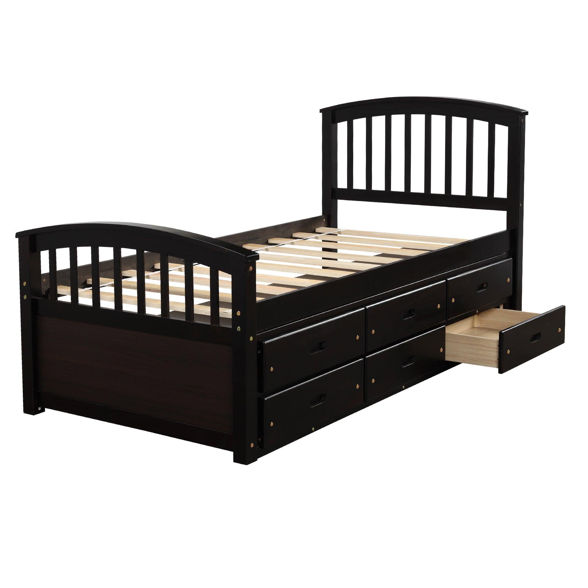 Twin Size PlatformStorage Bed Solid Wood Bed with 6 Drawers