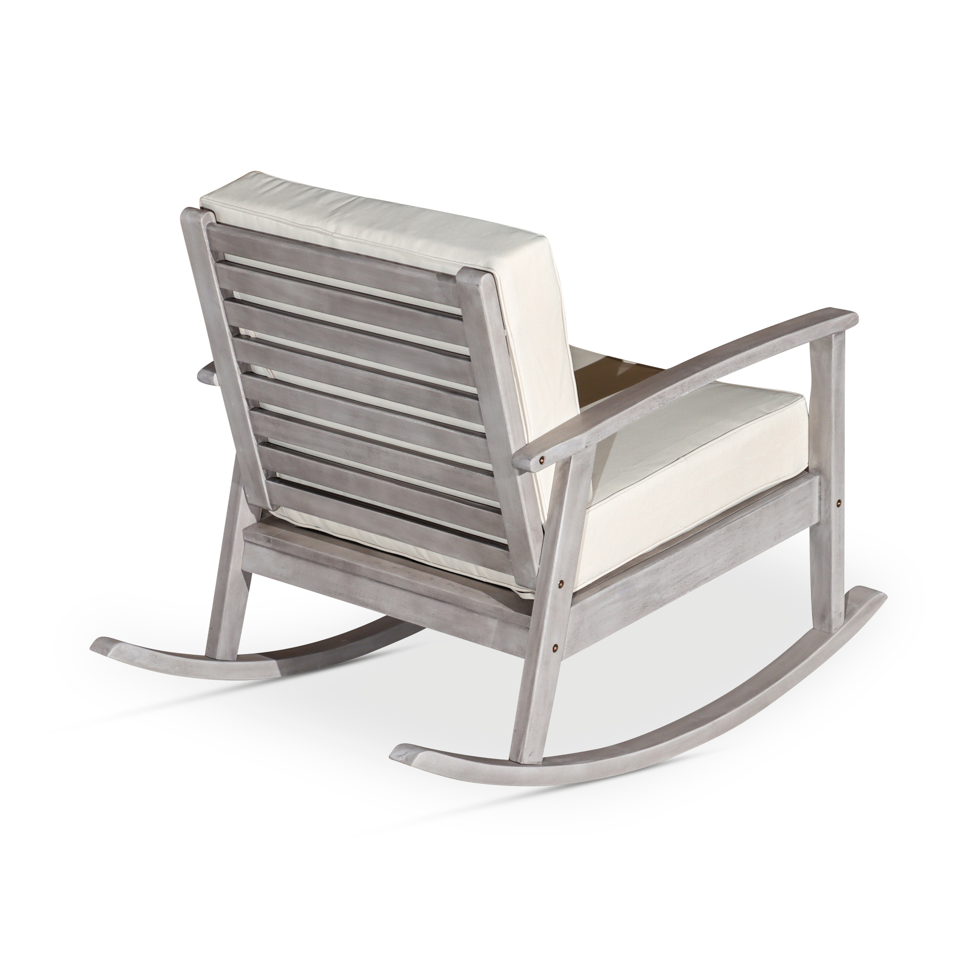 Eucalyptus Rocking Chair with Cushions, Silver Gray Finish, Cream Cushions