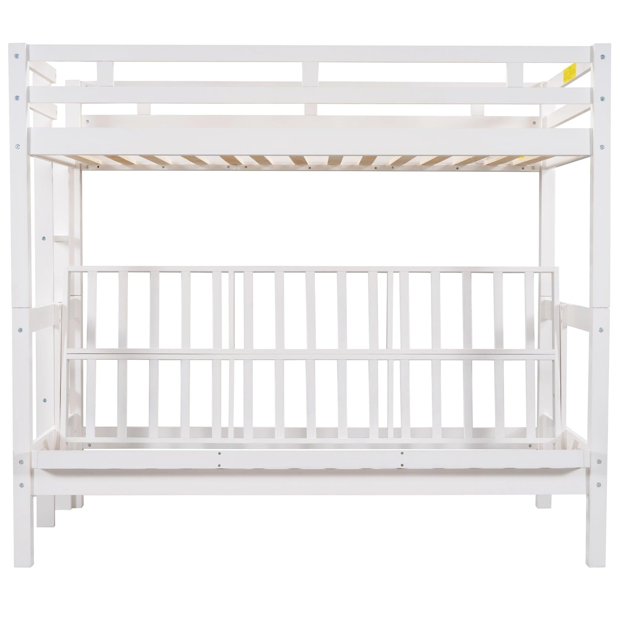 Twin over Full Bunk Bed,Down Bed can be Converted into Daybed,White