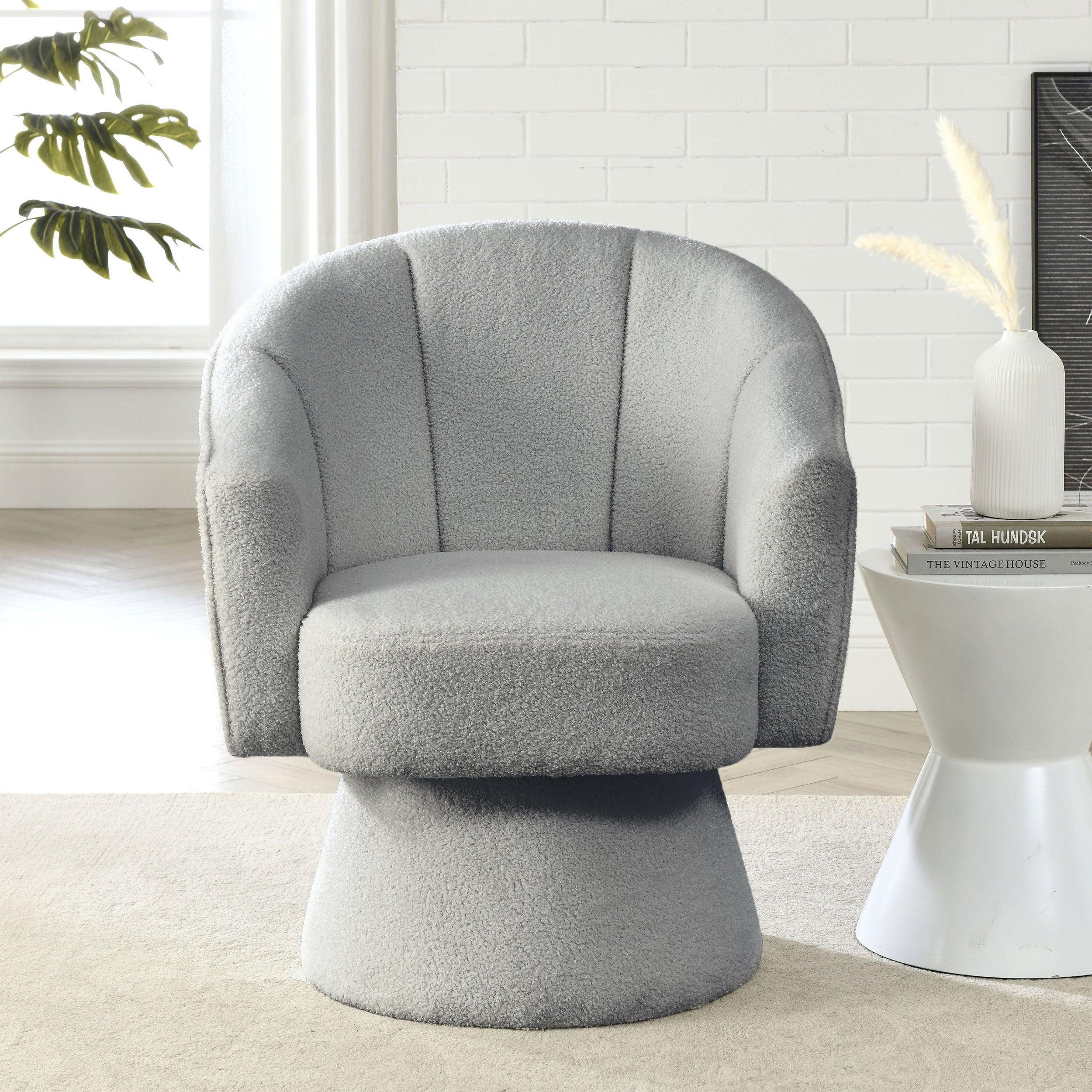 29 "W PetalModern Contemporary Accent Lounge Swivel Chair with Deep Channel Tufting and Base，teddy fabric