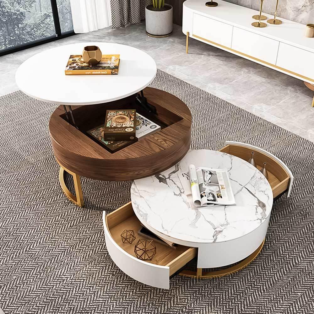 AlvaModern Nesting Coffee Table Set With Sintered Stone Top, Lift-top Coffee Table Set Of 2, 31.5", Dark Brown image