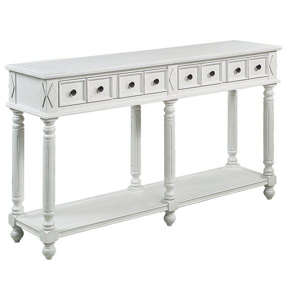 Retro Console Table Entryway Table 58" Long Sofa Table with 2 Drawers in Same Size and Bottom Shelf forStorage (Antique White)