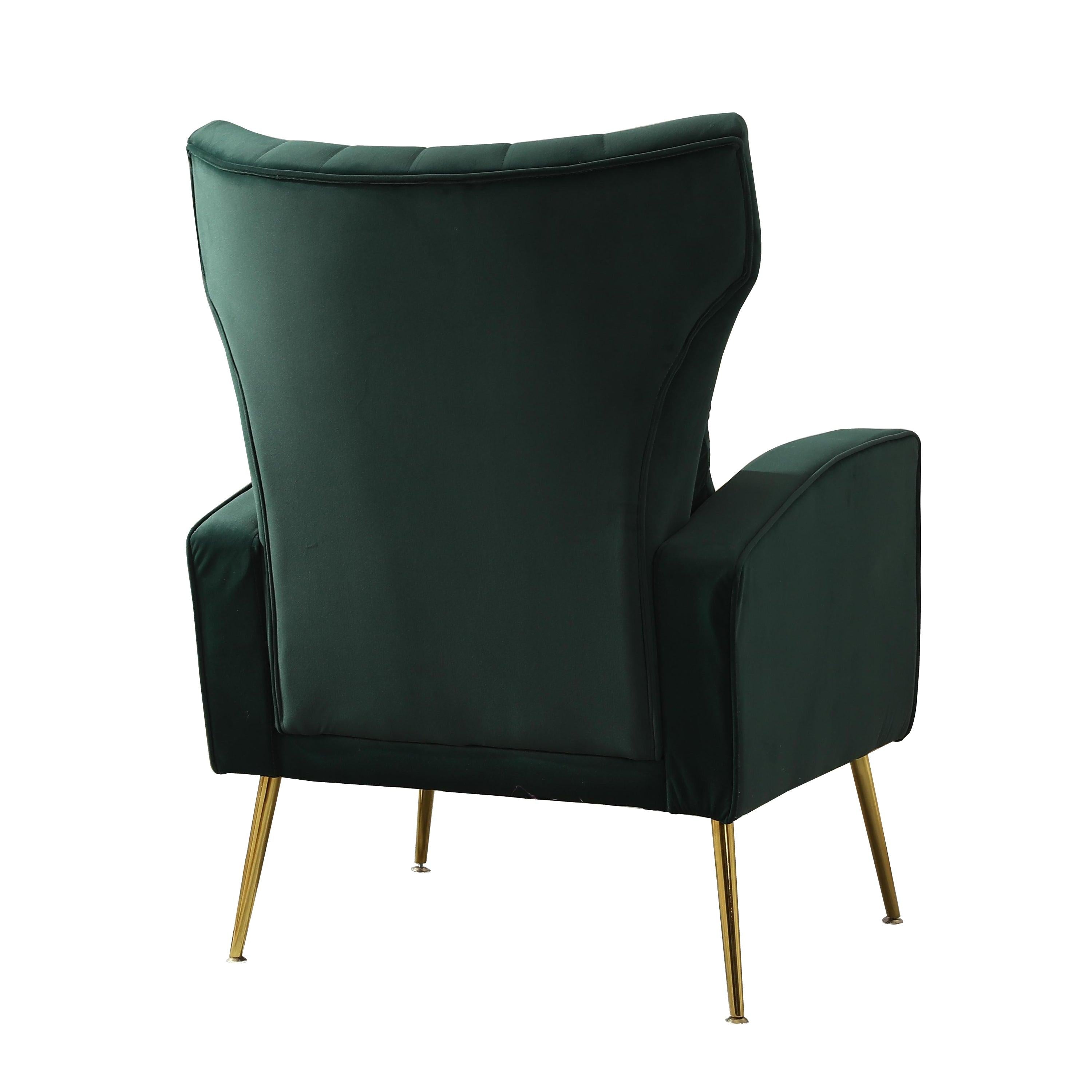 Velvet Accent Chair,Modern Living Room Armchair Comfy Upholstered Single Sofa Chair for Bedroom Dorms Reading Reception Room with Gold Legs & Small Pillow, Dark Green