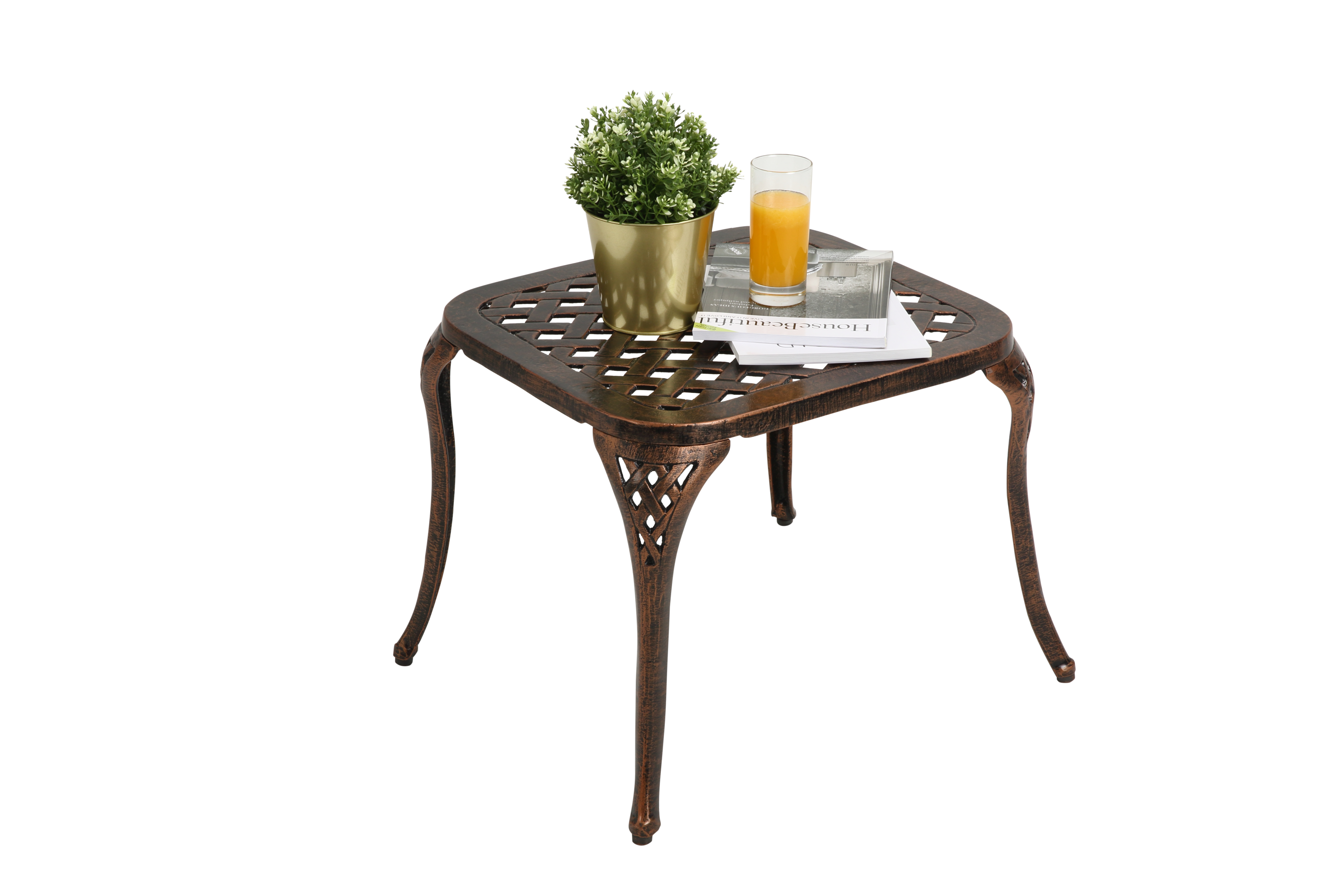 Patio End Table, Outdoor Side Table Cast Aluminum Metal Furniture - Bronze image