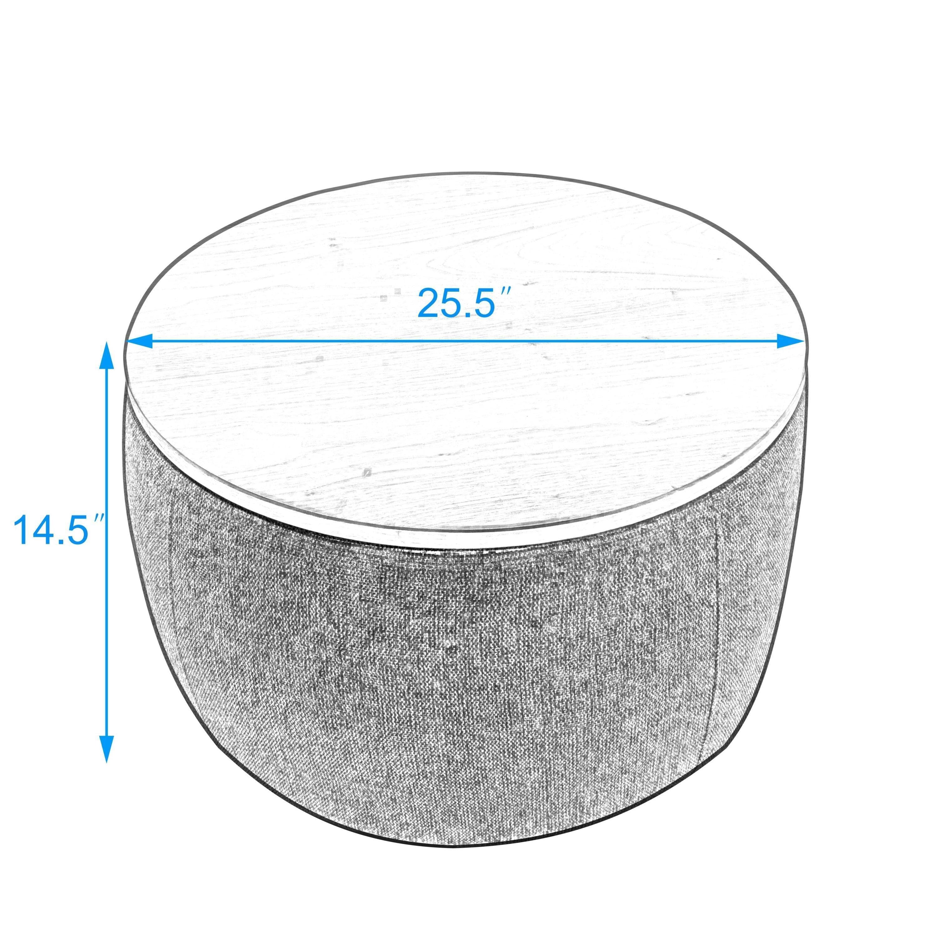 RoundStorage Ottoman, 2 in 1 Function, Work as End table and Ottoman,  Grey (25.5"x25.5"x14.5")