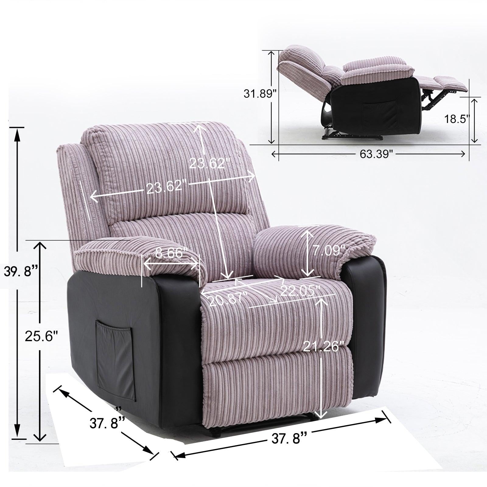 Grey Fabric Recliner Chair  Theater Single Recliner Thick Seat and Backrest, suitable for living room, side bags Electric sofa chair, electric remote control.The angle can adjust freely