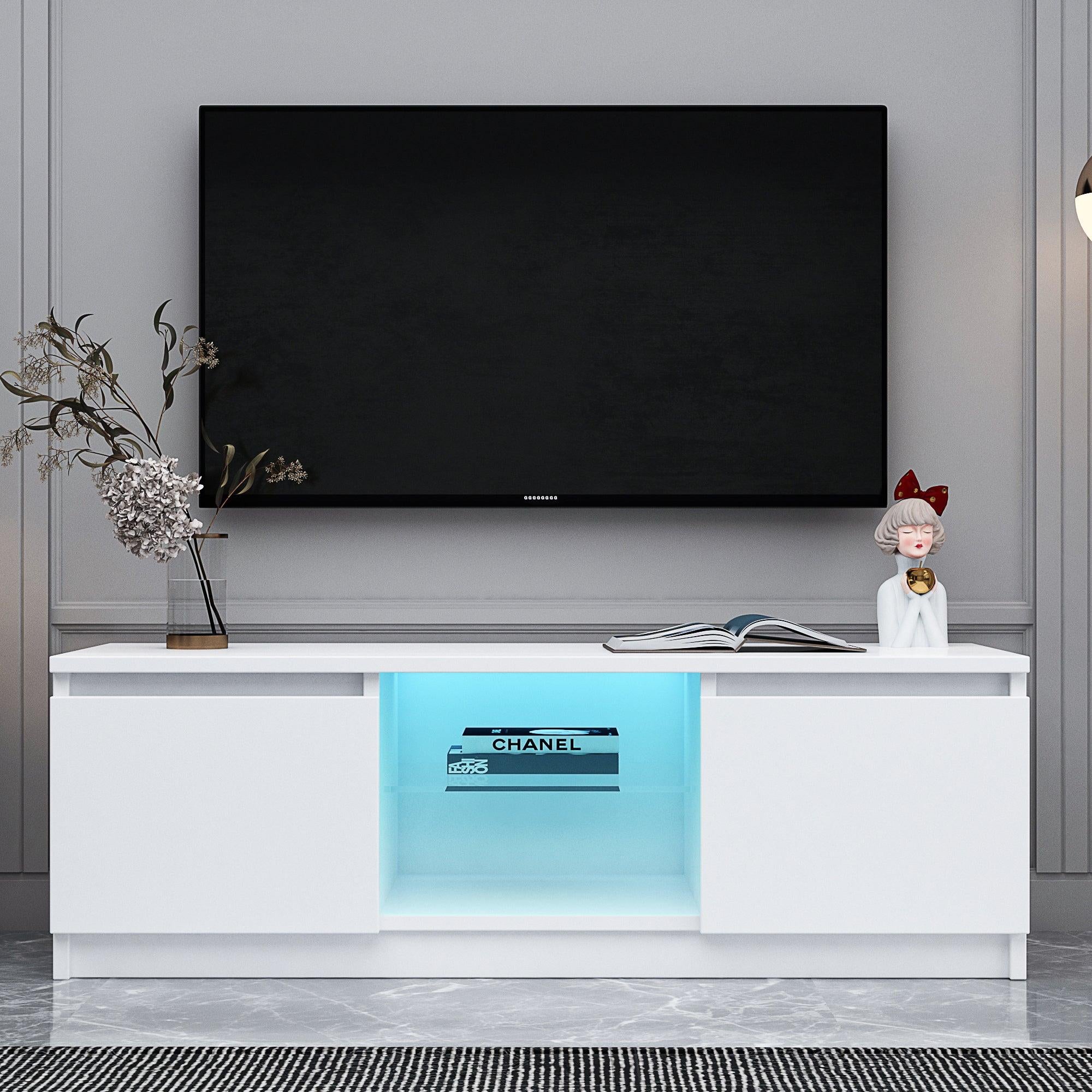 TV Cabinet Wholesale, White TV Stand with Lights,Modern LED TV Cabinet withStorage Drawers, Living Room Entertainment Center Media Console Table image