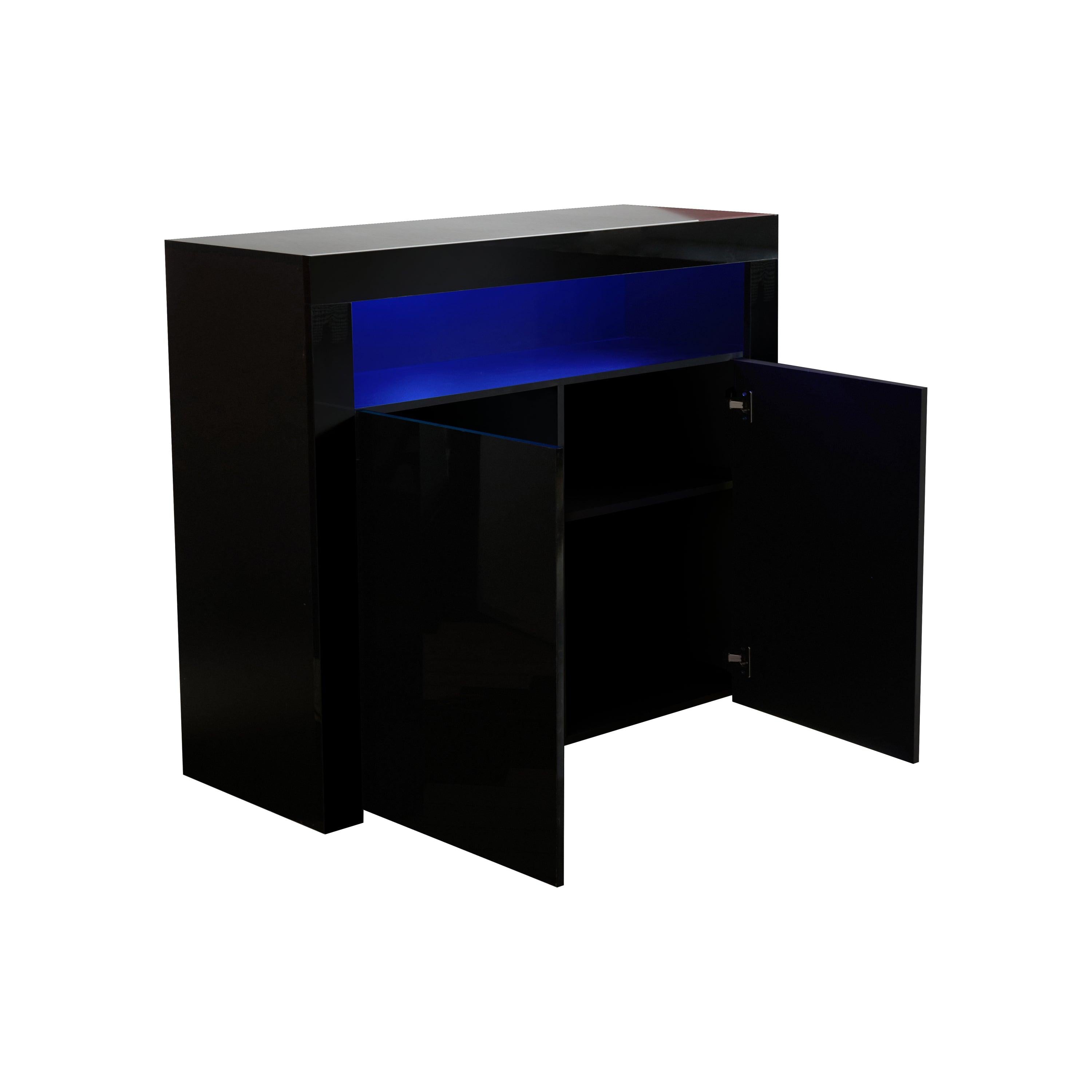 Living Room SideboardStorage Cabinet Black High Gloss with LED Light,Modern Kitchen Unit Cupboard Buffet WoodenStorage Display Cabinet TV Stand with 2 Doors for Hallway Dining Room