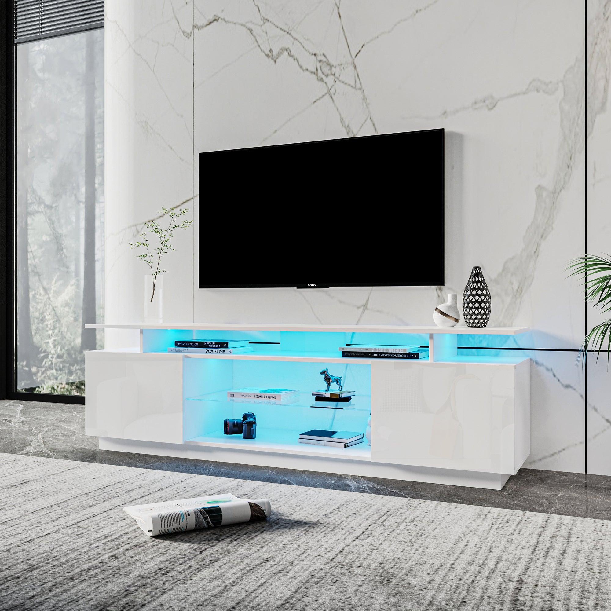 White TV Stand for 80 Inch TV Stands, Media Console Entertainment Center Television Table, 2Storage Cabinet with Open Shelves for Living Room Bedroom